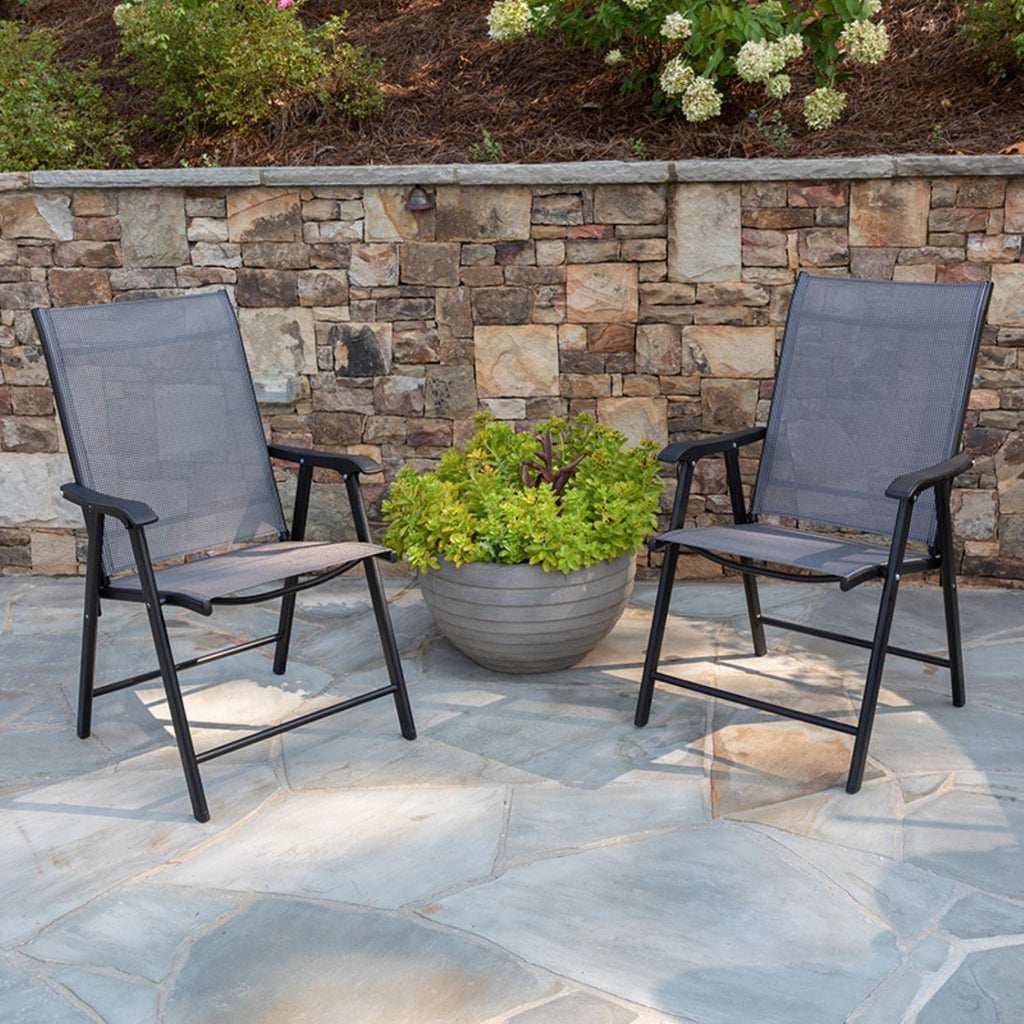 Flash Furniture Paladin Gray Outdoor Folding Patio Sling Chair with Black Frame (2 Pack)