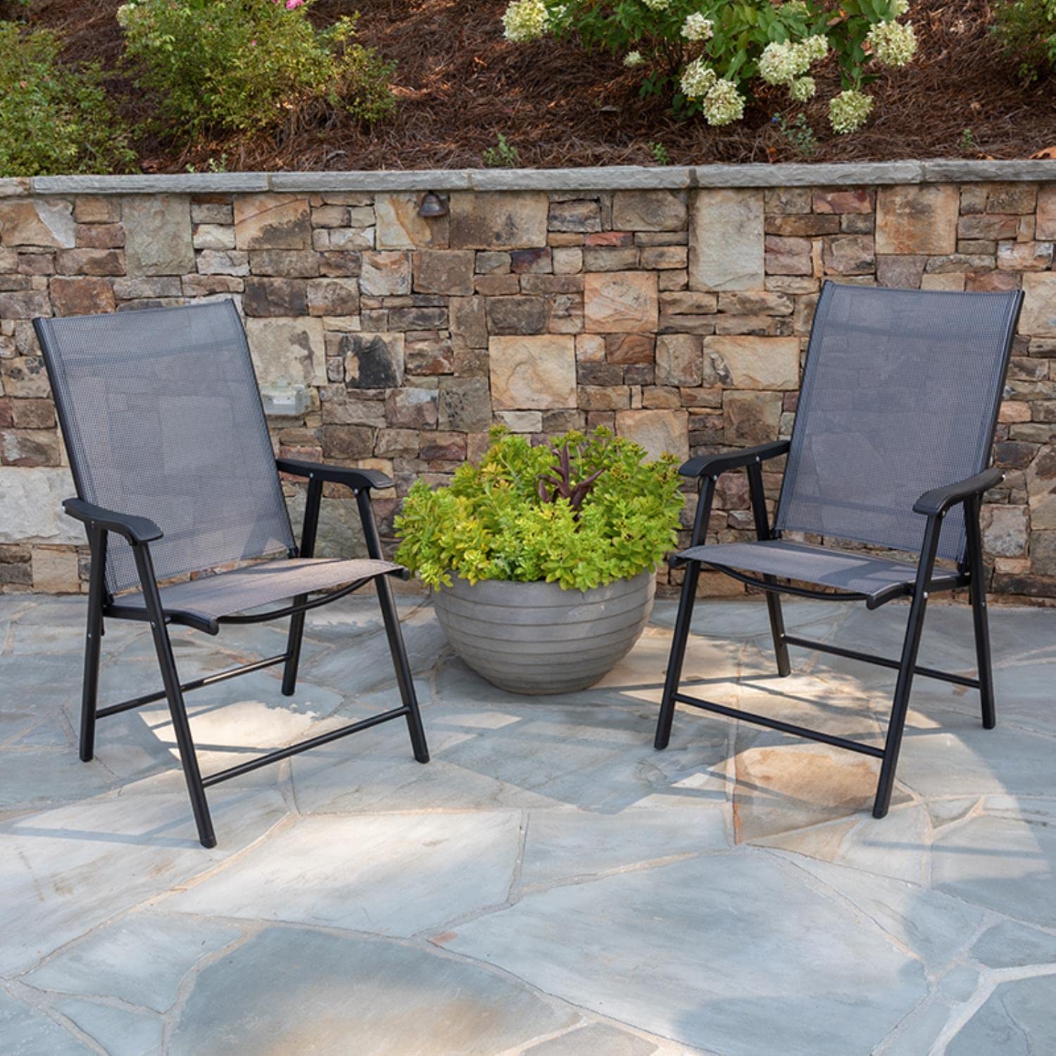 Flash Furniture Paladin Gray Outdoor Folding Patio Sling Chair with Black Frame (2 Pack)