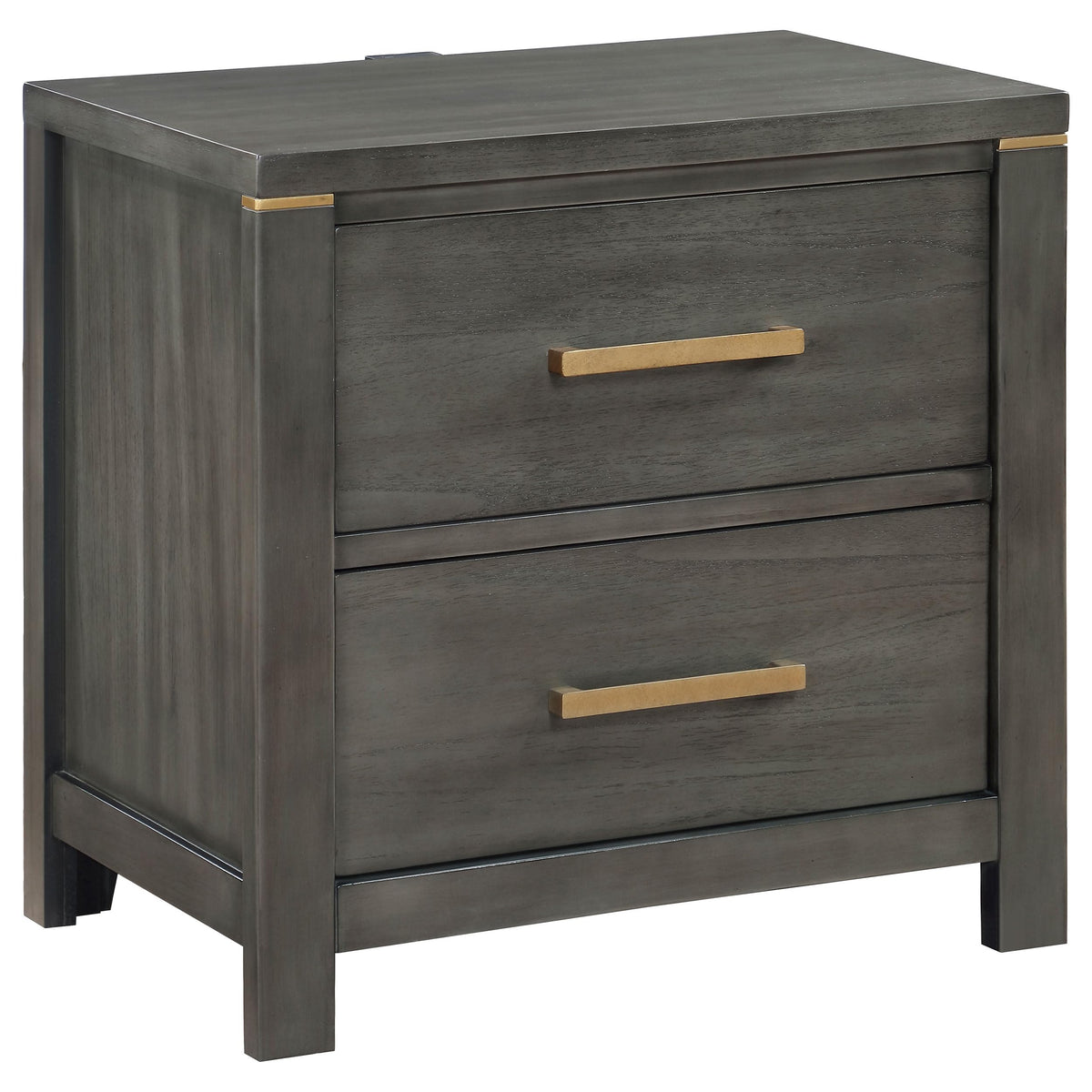 Coaster Home Furnishings Kieran Transitional Wood 2-Drawer Bedroom Nightstand Bedside Table Organizer Unit with USB Charging Outlet Grey 224742