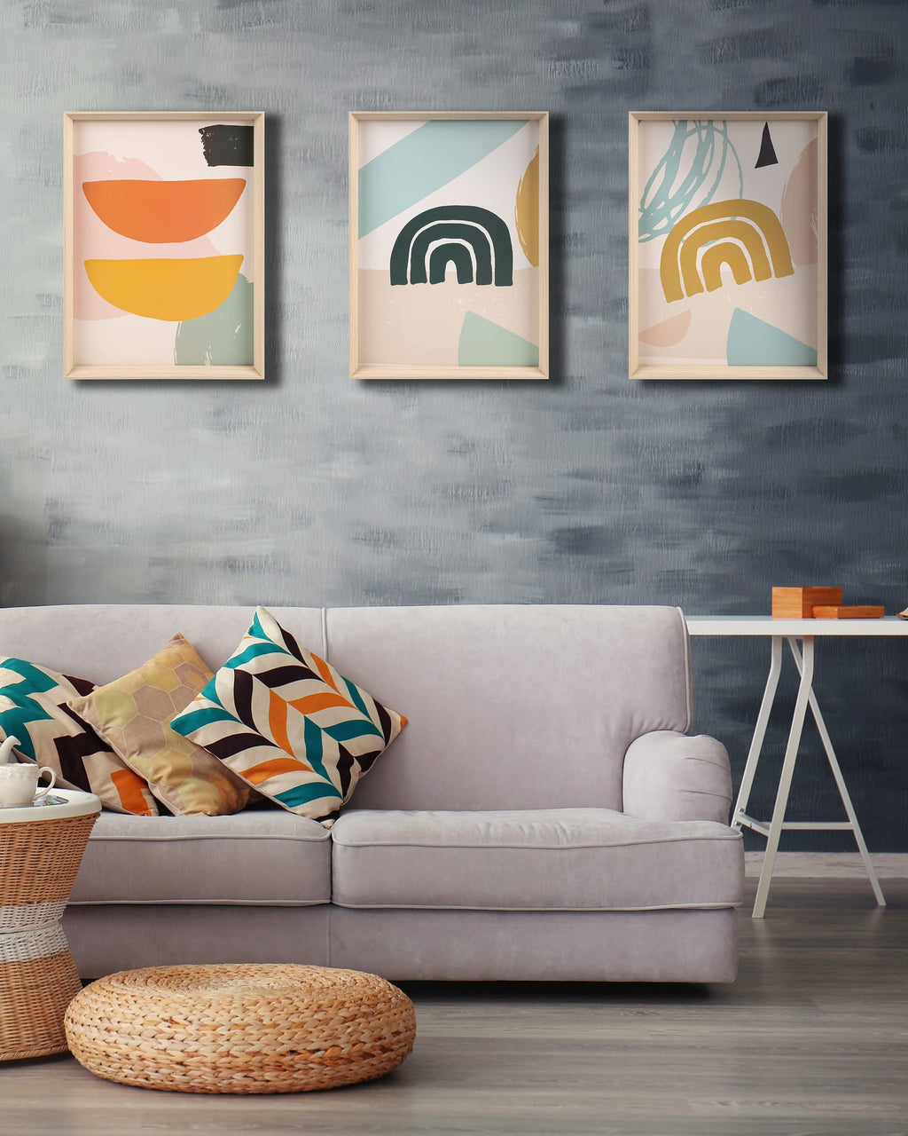 Framed Boho Wall Art For Bedroom,Abstract Canvas Wall Decor,12X16In Minimalist High Framed Wood Design Prints For Living Room,Ba