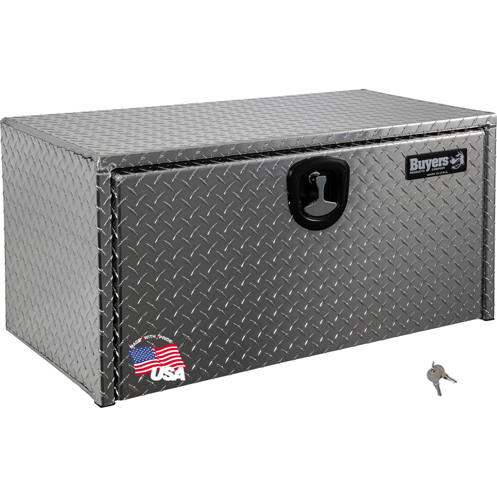 Buyers Products 1705105 Silver Diamond Tread Aluminum Underbody Truck Box With T-Handle Latch, 18 X 18 X 36 Inch, Durable Contra