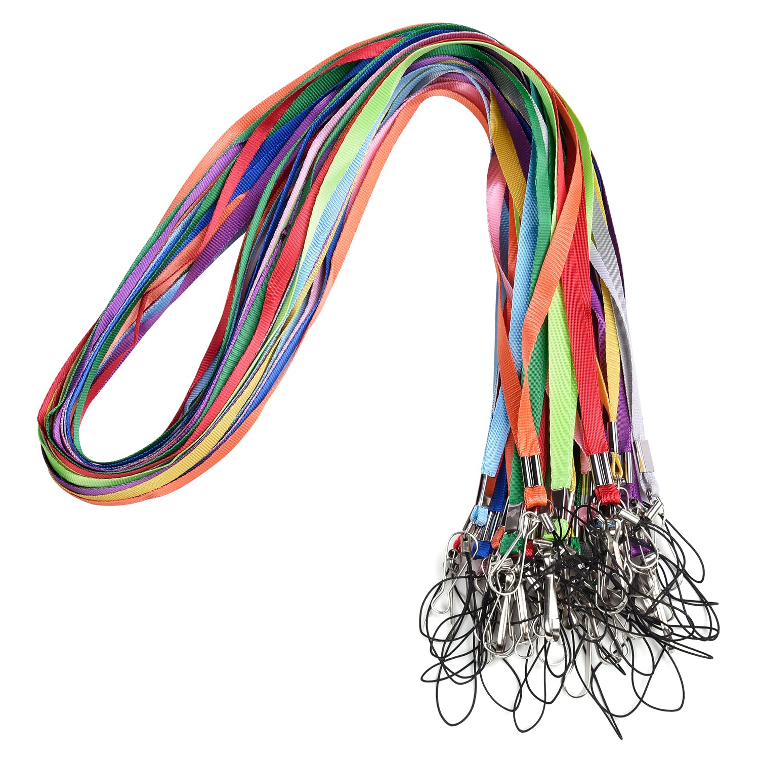 Wisdompro 30 Pack Of 17 Inch Colorful Nylon Neck Lanyard Strap With J-Hook And Tone Split Ring For Keys, Keychains, Id Badges, U