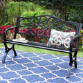 PHI VILLA Outdoor Patio 50  Metal Park Bench Red, Steel Frame Bench with Backrest and Armrests for Porch, Patio, Garden, Lawn, B