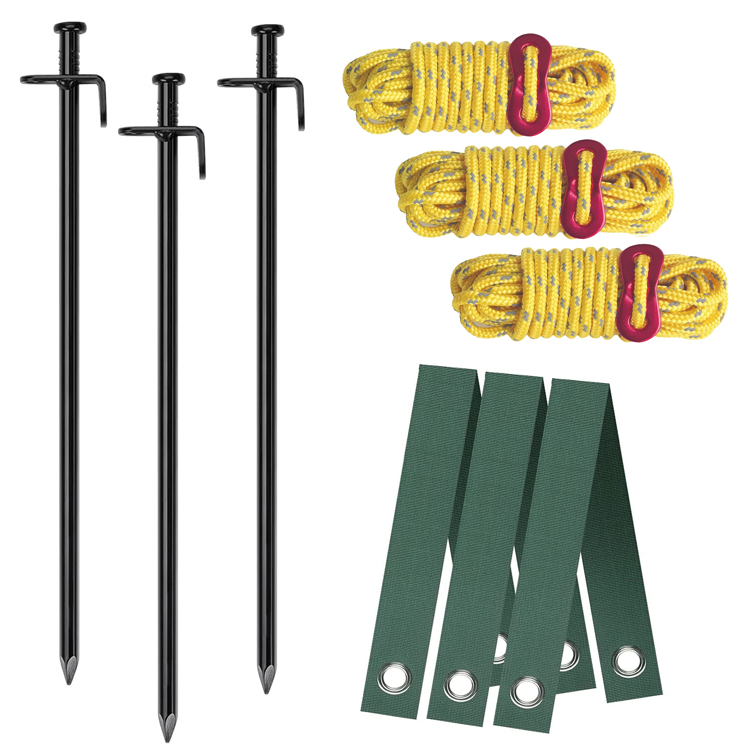Aoipend Heavy Duty Tree Stakes Kit, Tree Supports For Leaning Tree 3Pcs Metal Stakes-3Pcs Tree Straps-40Ft Reflective Guy Lines