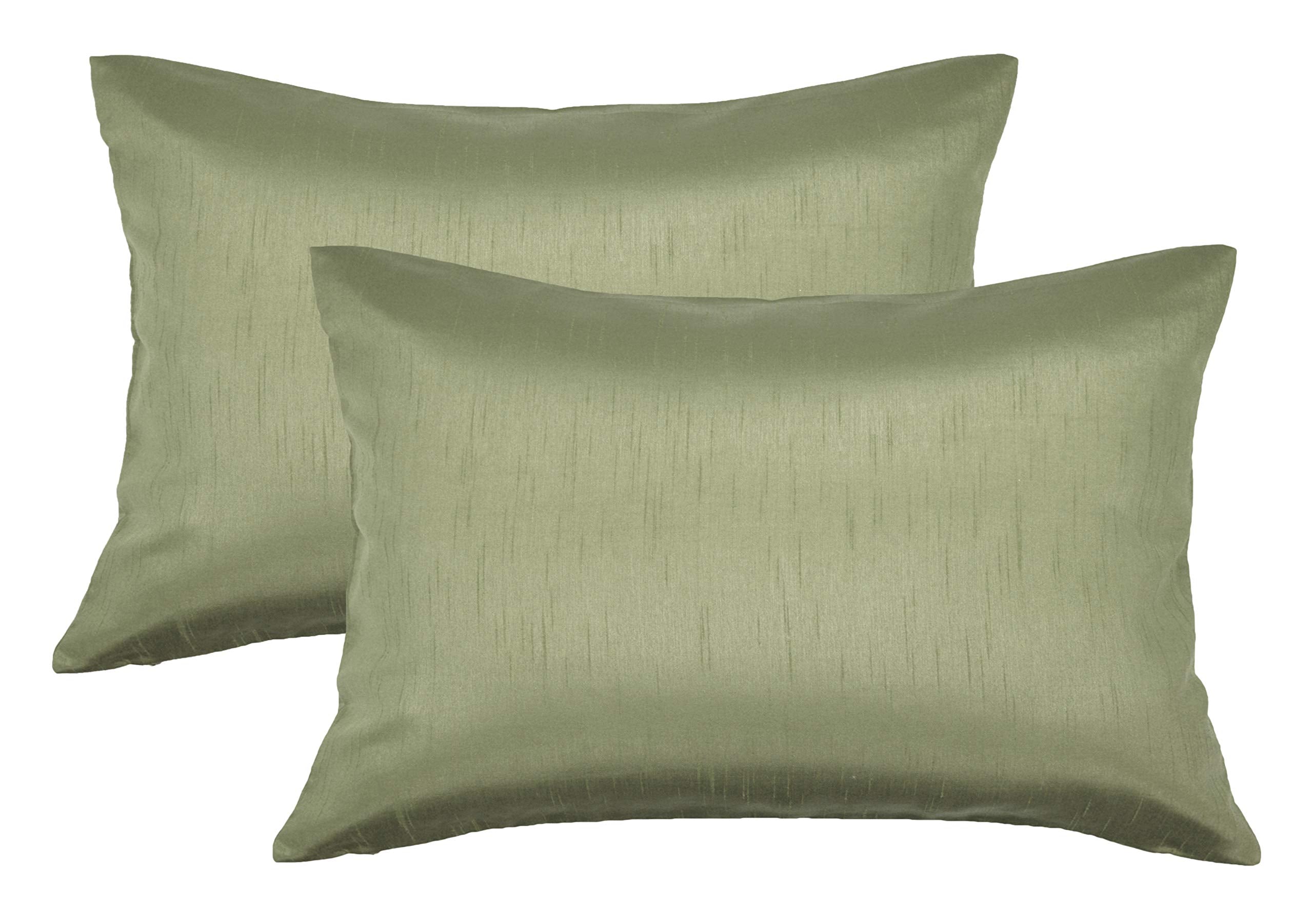 Aiking Home 12X18 Inches Faux Silk Rectangular Throw Pillow Cover, Zipper Closure, Sage (Set Of 2)