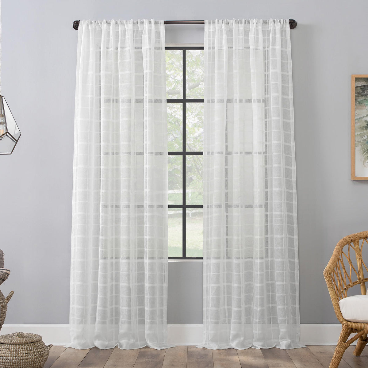 Clean Window Windowpane Plaid AntiDust Allergy/Pet Friendly Sheer Curtain Panel, 50 x 96, White