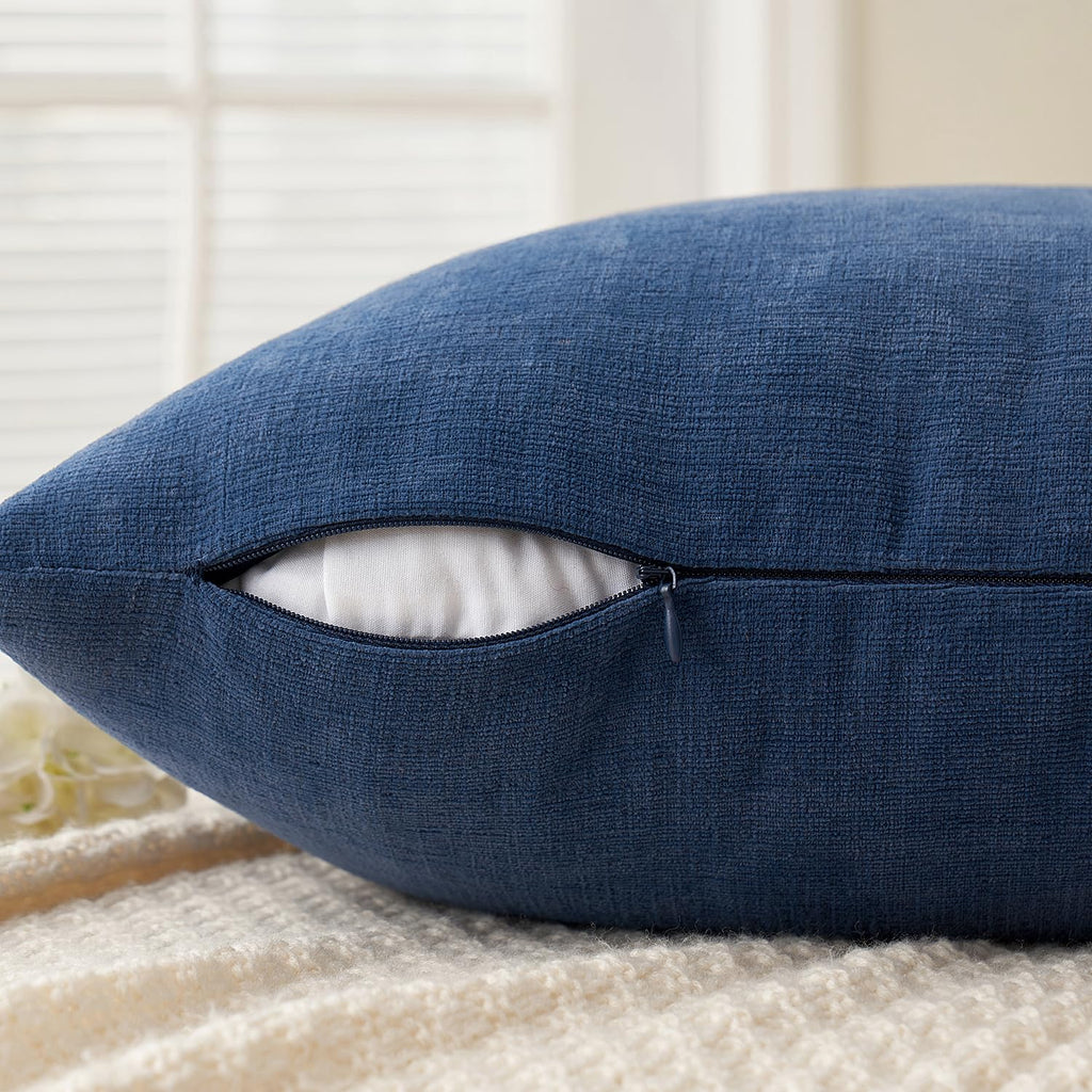 Miulee Navy Blue Couch Pillow Covers 18X18 Inch, Set Of 2 Soft Chenille Decorative Square Throw Pillow Covers Farmhouse For Sofa Living Room Bed