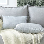 Otostar Linen Throw Pillow Covers Set Of 2 Decorative Square Pillowcases Cushion Covers 16X24 Inch For Home Decor Sofa Bedroom Car 40 X 60 Cm Blue Grey