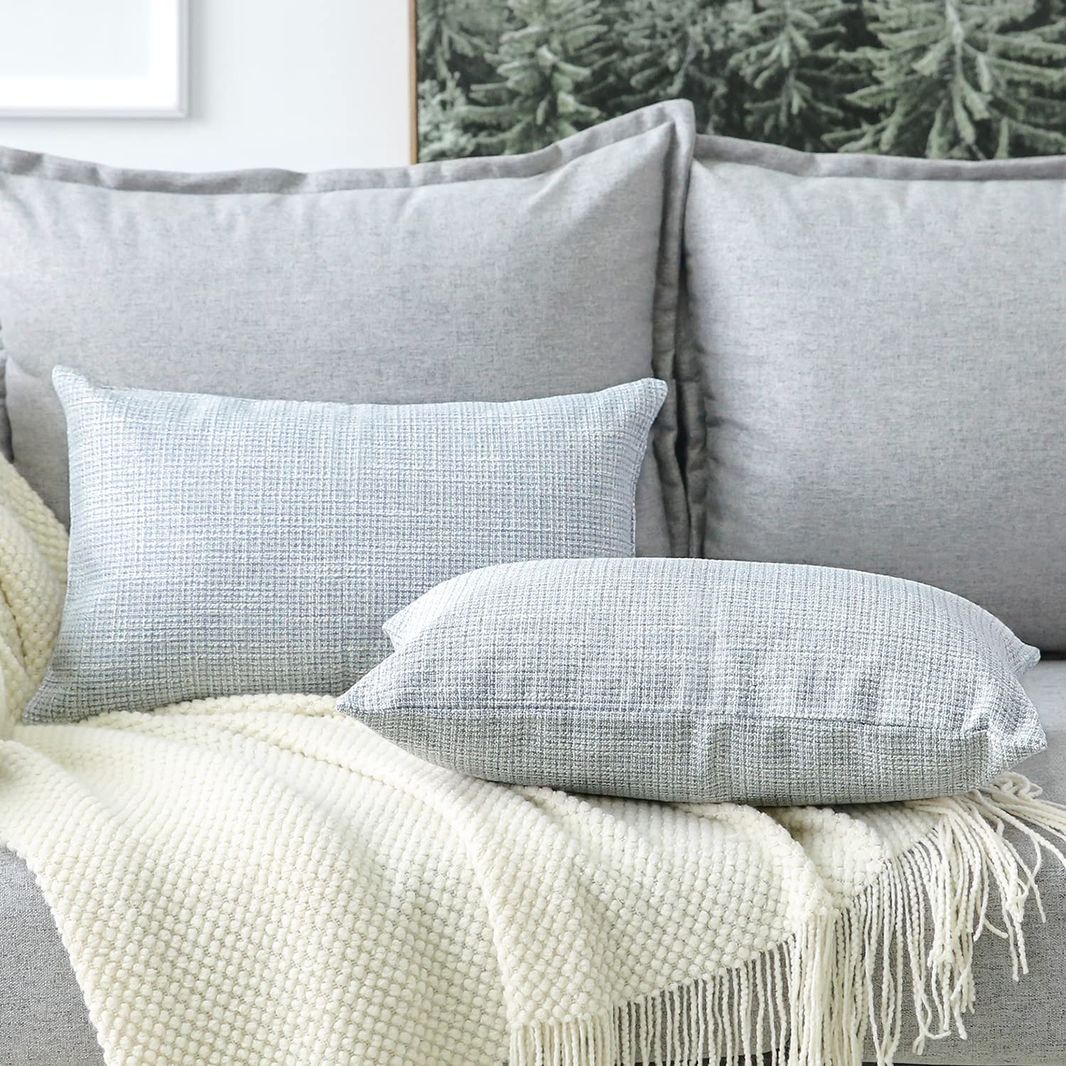 Otostar Linen Throw Pillow Covers Set Of 2 Decorative Square Pillowcases Cushion Covers 16X24 Inch For Home Decor Sofa Bedroom Car 40 X 60 Cm Blue Grey