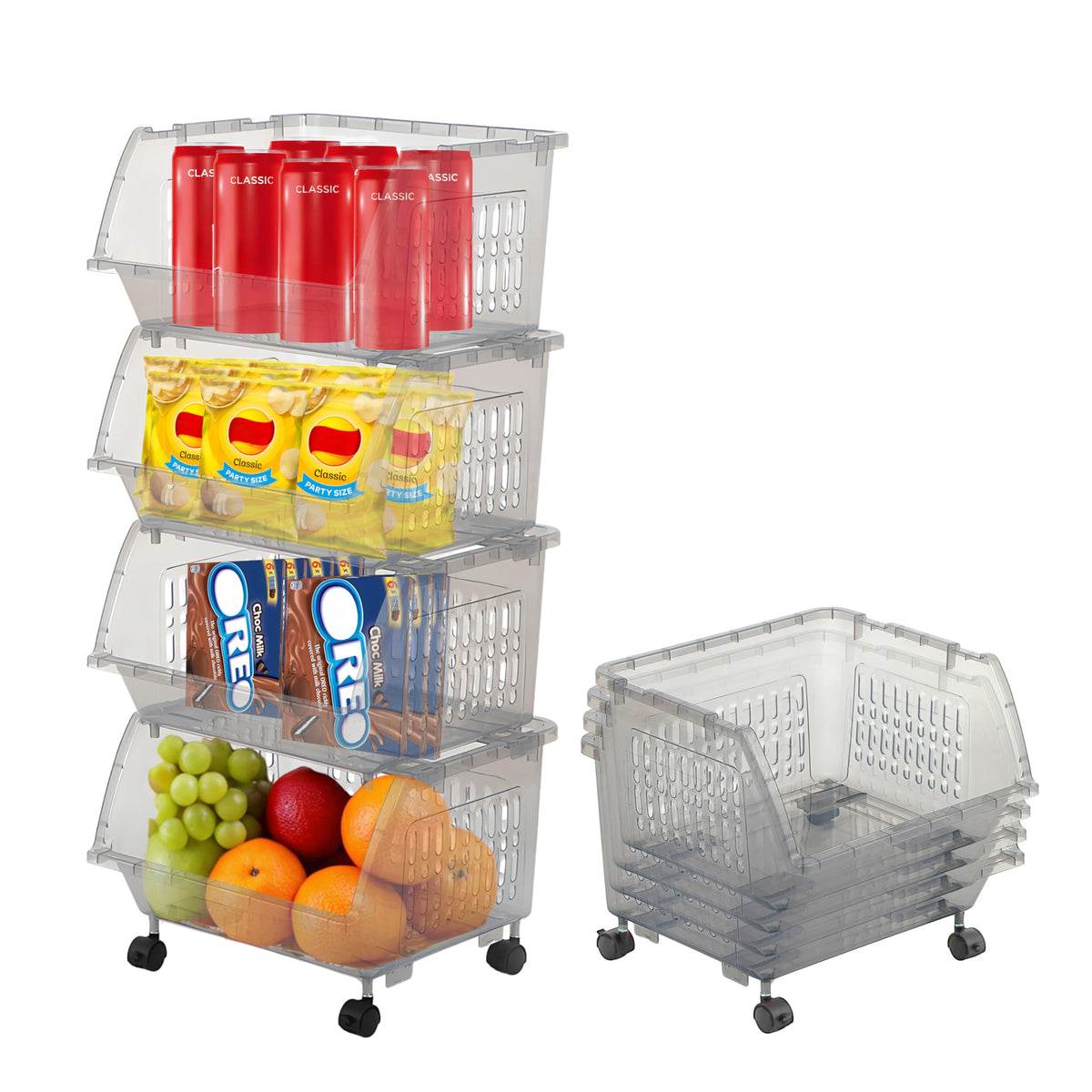 Tidyfriend Plastic Stackable Bins - 4 Pack Large Stacking Bins Open Front For Toy Organizers And Storage Bins For Pantry, Kitche