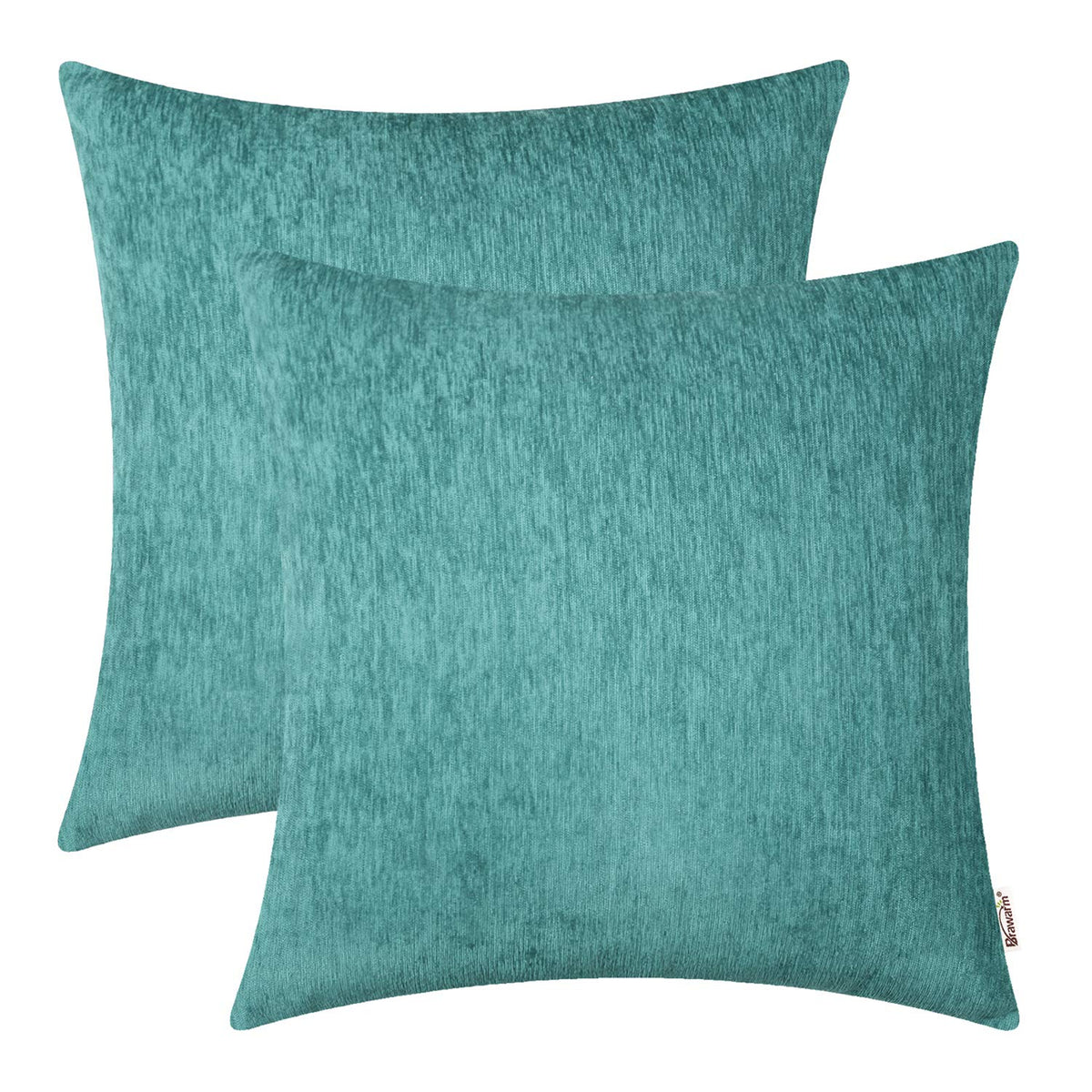 BRAWARM Chenille Throw Pillow Covers 22x22 Inches - Teal Chenille Pillow Covers Pack of 2, Solid Dyed Soft Chenille Pillow Cases