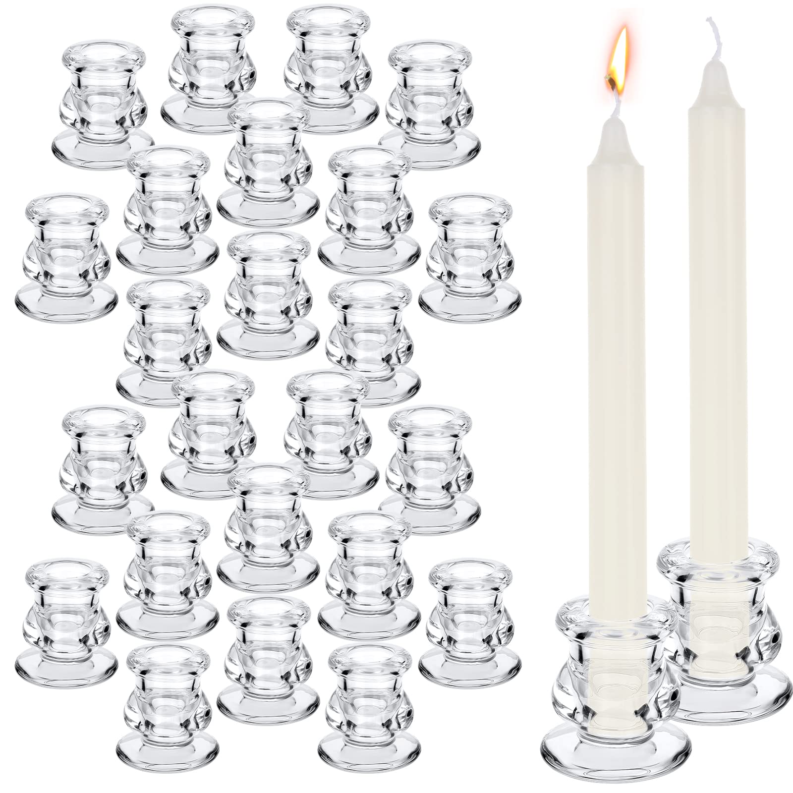24 Pcs Candlestick Holders Glass Candle Holders 2.2 High Clear Taper Candlestick Holders Wedding Glass Candle Stick Holder for W