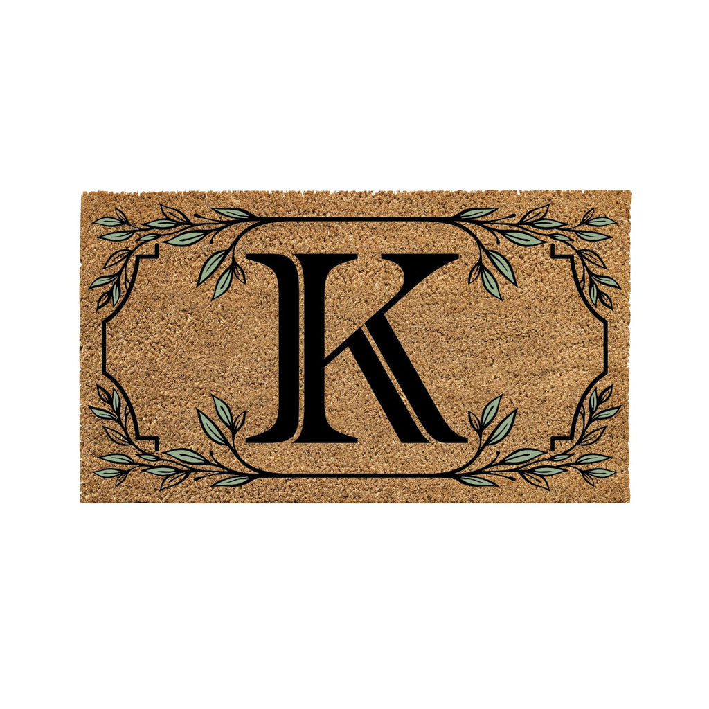 Evergreen Monogram Coir Doormat | Letter K | Front Door Mat For Outdoor Indoor Entrance | 28X16 Inches | Non-Slip Backing Doorwa