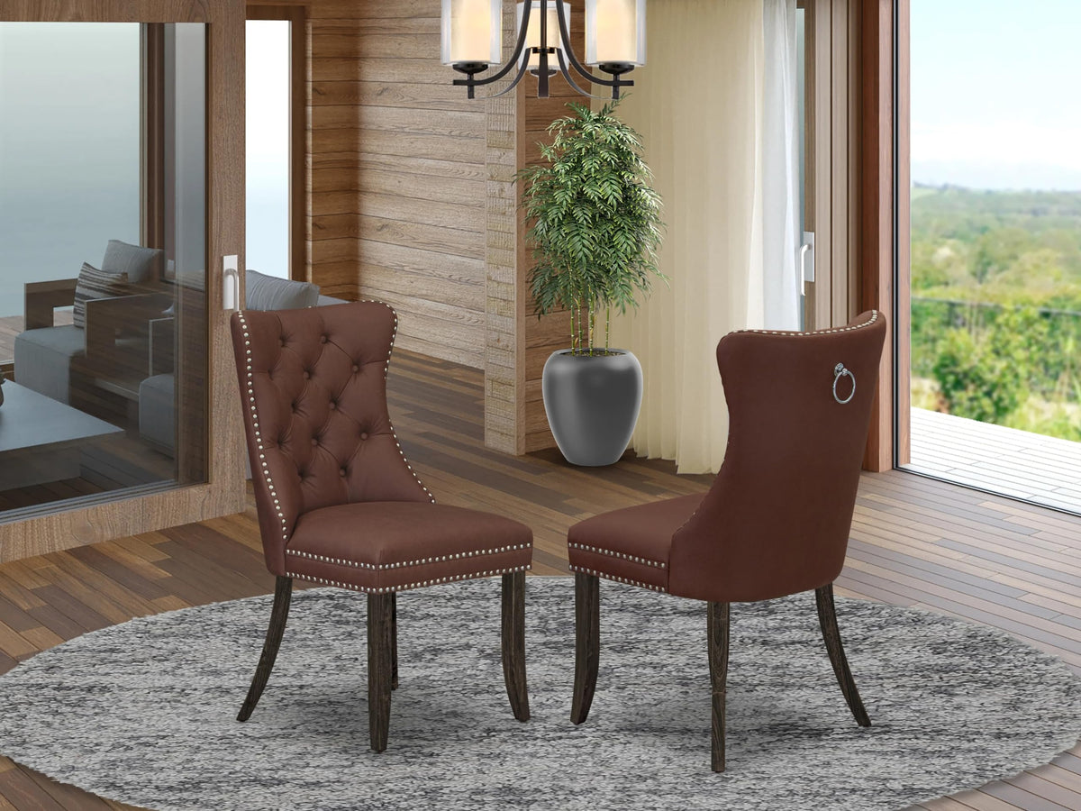 East West Furniture Dap7F26 Dallas Parsons Dining Chairs - Button Tufted Nailhead Burgundy Polyester Fabric Upholstered Chairs, Set Of 2, Distressed Jacobean