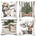 Onway Christmas Stripes Pillow Covers 18X18 Set Of 4 Snowman Reindeer Gloves Throw Pillows Winter Holiday Decoration Cushion Cas