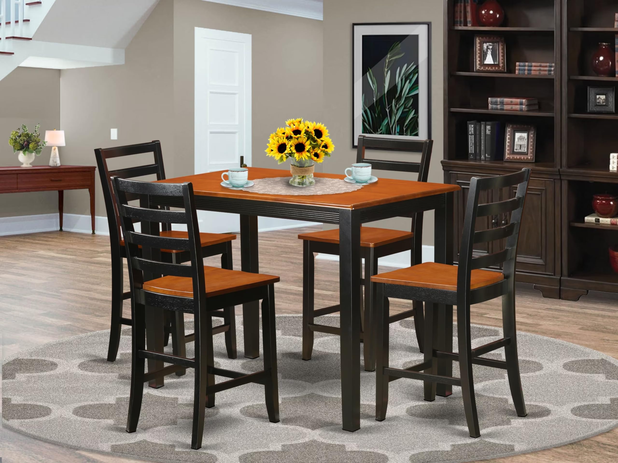 East West Furniture YAFA5-BLK-W 5 Piece Counter Height Dining Table Set Includes a Rectangle Wooden Table and 4 Kitchen Dining Chairs, 30x48 Inch, Black & Cherry