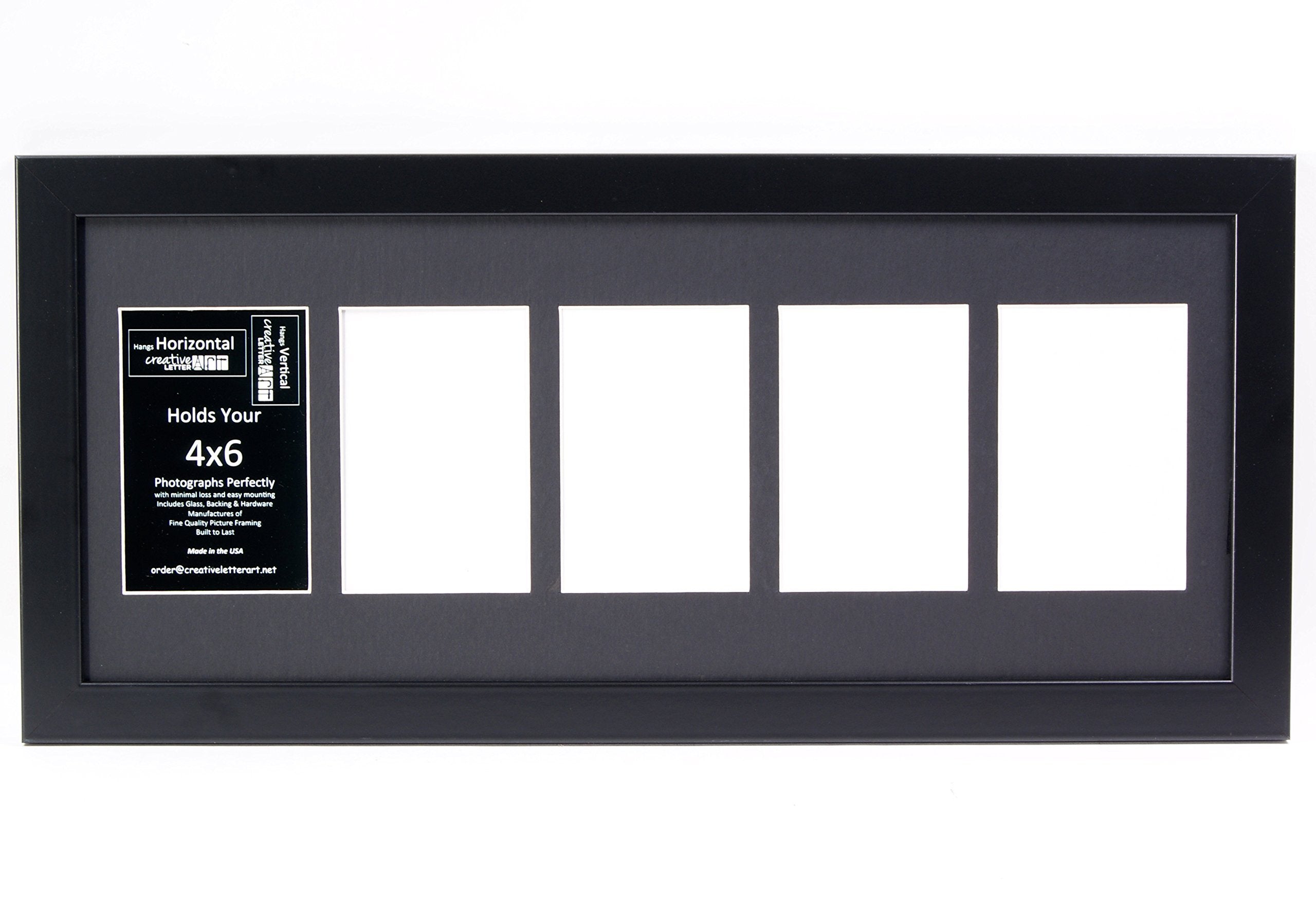 Creative Letter Art 4    x 6    Multiple Opening Picture Frame Collage with 5 holes, Manhattan Black Frame with 10 x 24-inch Bla