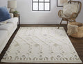 HomeRoots 512806 10 x 14 ft. Ivory Tan & Silver Wool Geometric Hand Tufted Handmade Stain Resistant Rectangle Area Rug