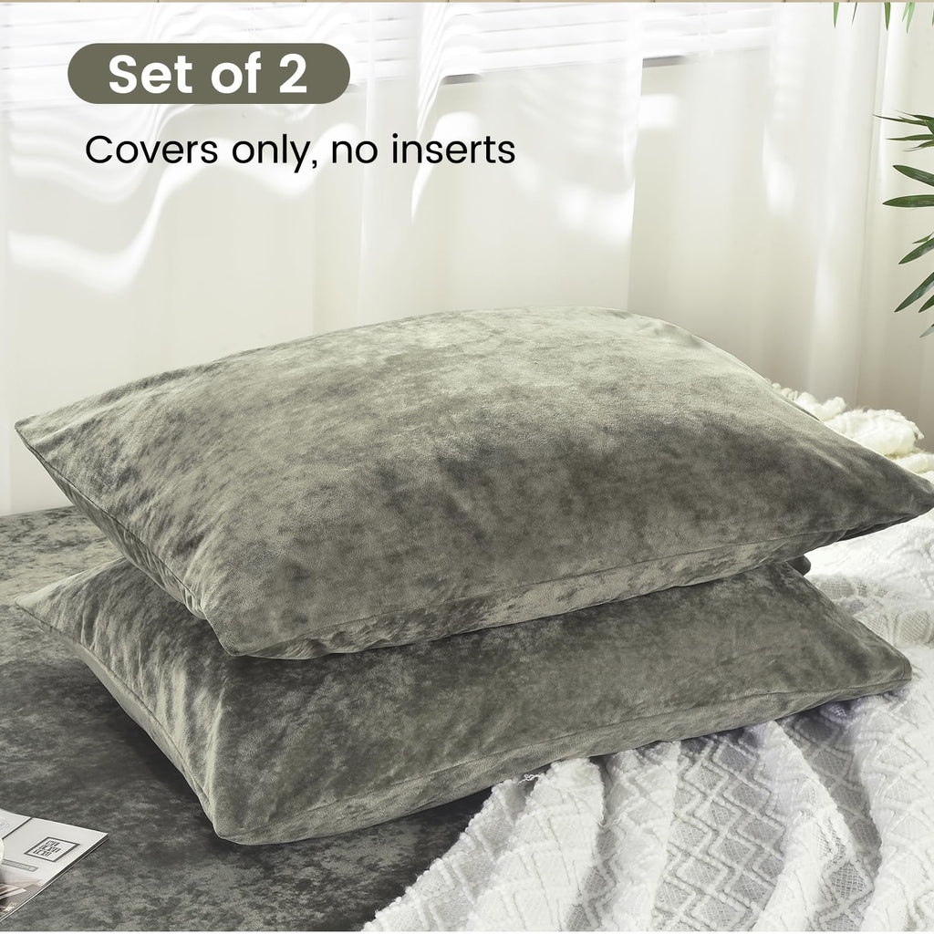 Phf Truly Velvet Pillowcases King Size, No Insert, 2 Pack Ultra Soft Breathable Pillow Shams Covers With Envelope Closure, 20' X 36' Luxury Cozy Warm Fuzzy Flannel Pillow Cases, Smokey Olive