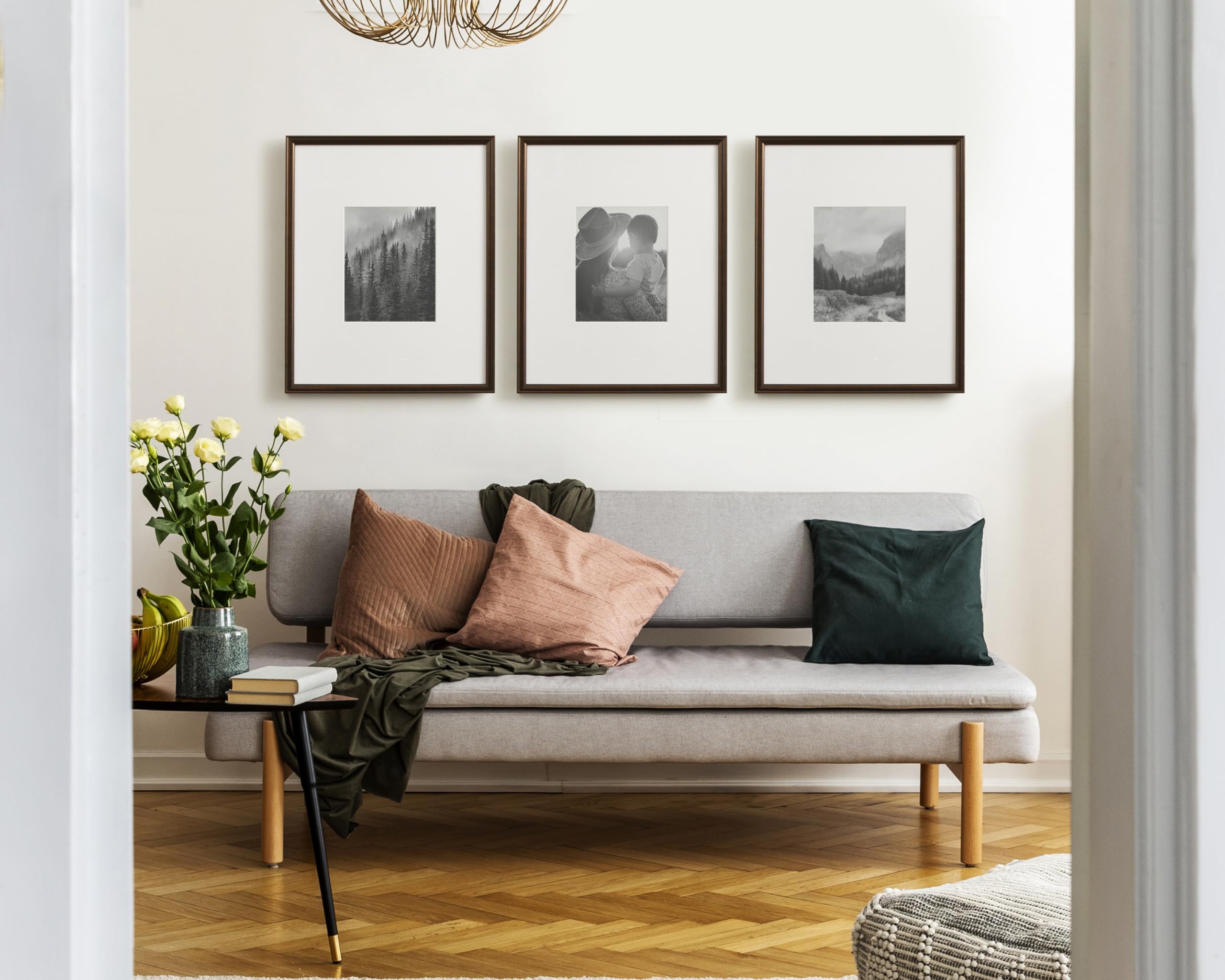 Kate And Laurel Adlynn Rectangle Picture Frame Set Of 3, 16 X 20 Matted To 8 X 10, Bronze, Vintage Three-Piece Frame Set For Gal