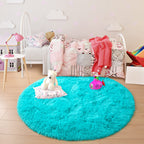 Junovo Round Rug 6X6 Feet Fluffy Soft Area Rugs For Kids Girls Room Princess Castle Plush Shaggy Carpet Cute Circle Nursery Rug