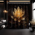 QGHOT Lotus Shower Curtain, Black and Gold Flower Shower Curtains for Bathroom Decor Spa Zen Spiritual Golden Floral Bath Curtai