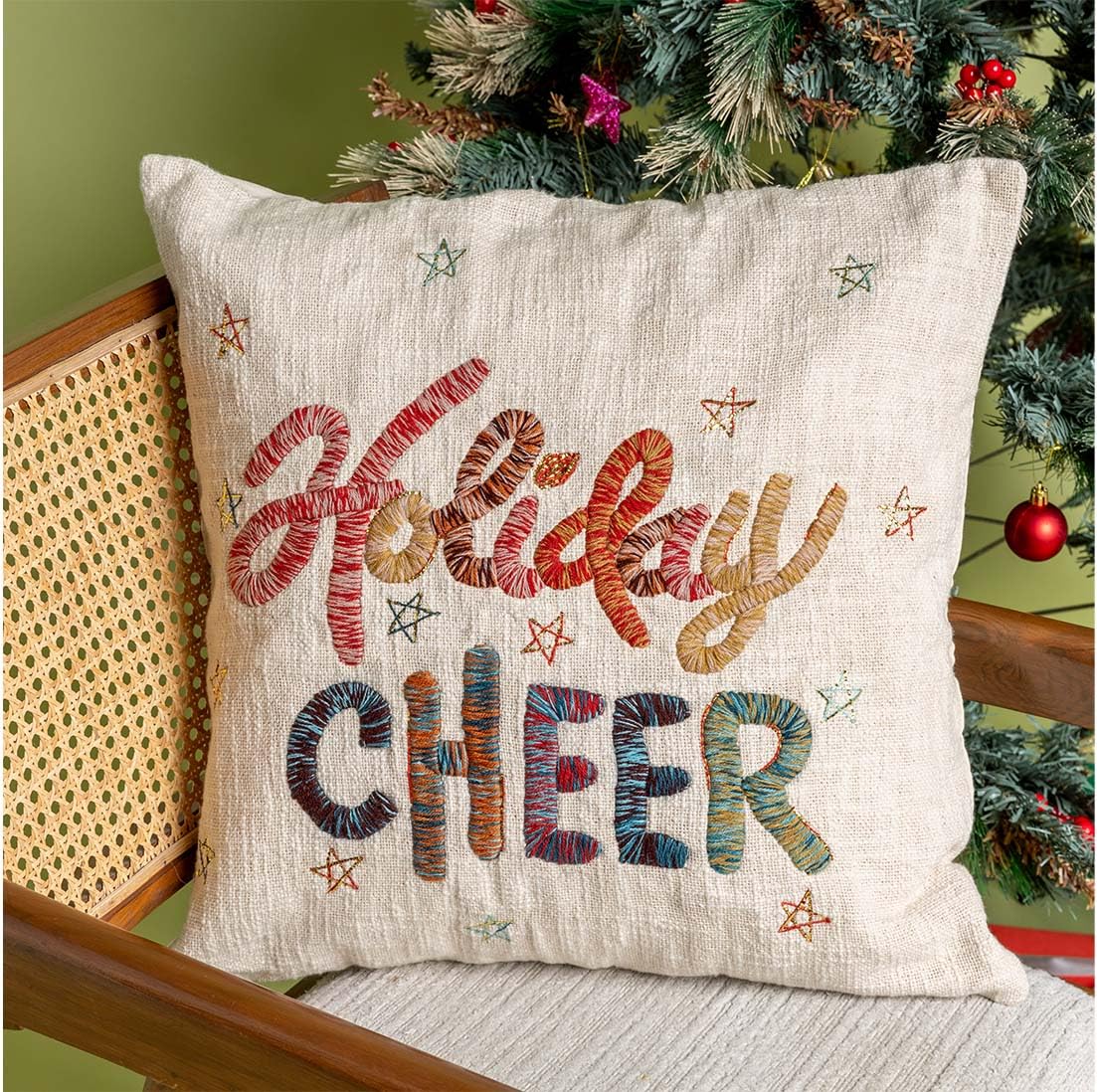 Folkulture Christmas Pillow Covers 20X20, Embroidered Pillow Cover Or Decorative Pillows, Cute Outdoor Pillows, Boho Throw Pillo