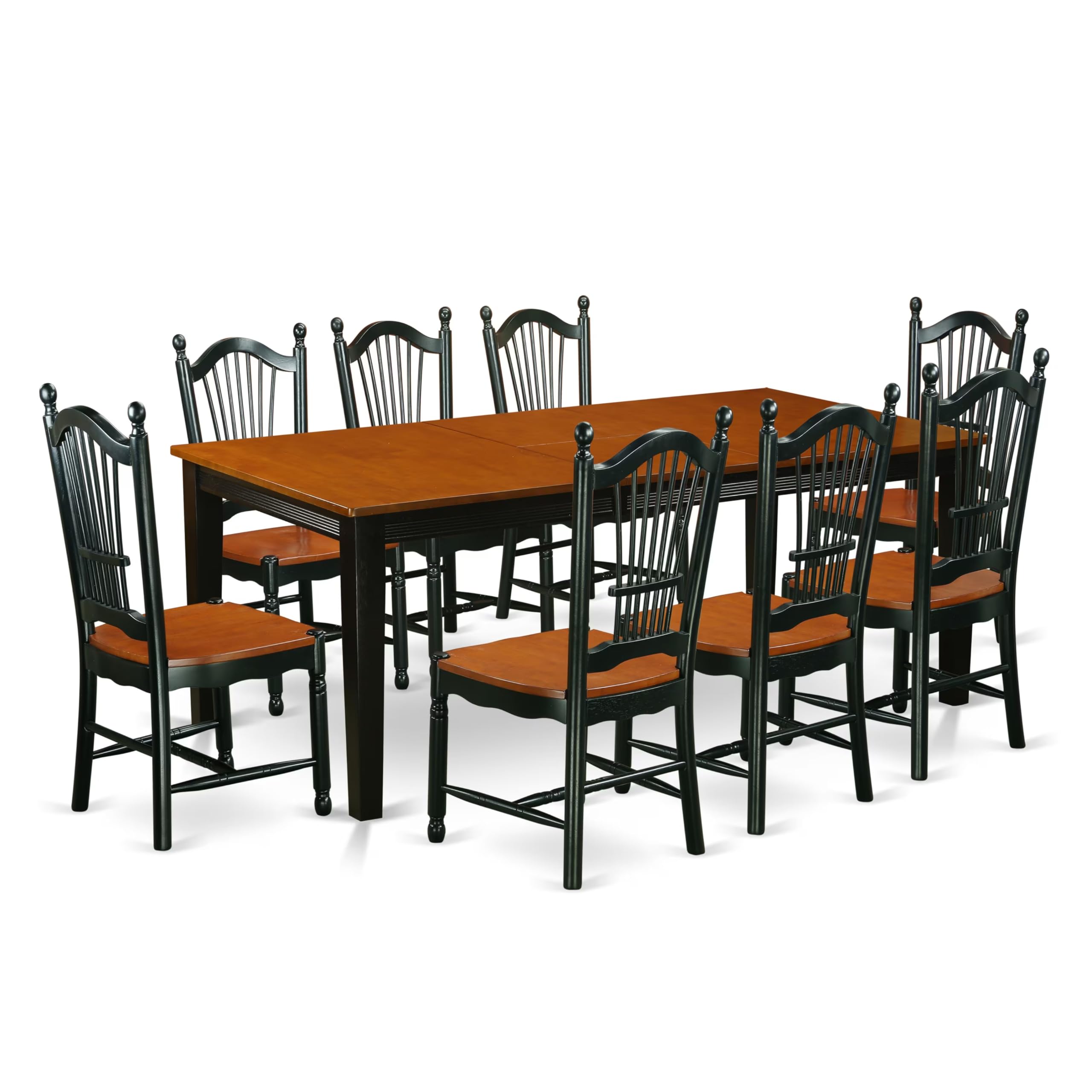 East West Furniture QUDO9-BCH-W 9 Piece Dining Table Set Includes a Rectangle Dining Room Table with Butterfly Leaf and 8 Wooden Seat Chairs, 40x78 Inch, Black & Cherry