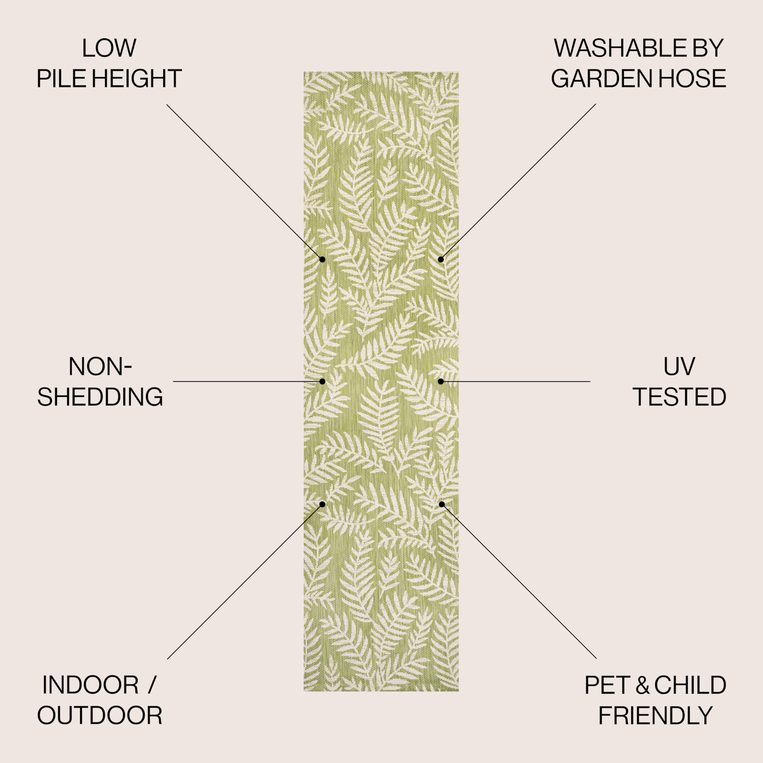 Jonathan Y Smb119D-5 Nevis Palm Frond Indoor Outdoor Area Rug, Coastal, Casual, Country Easy Cleaning,Bedroom,Kitchen,Backyard,Patio,Non Shedding, Green/Cream, 5 X 8