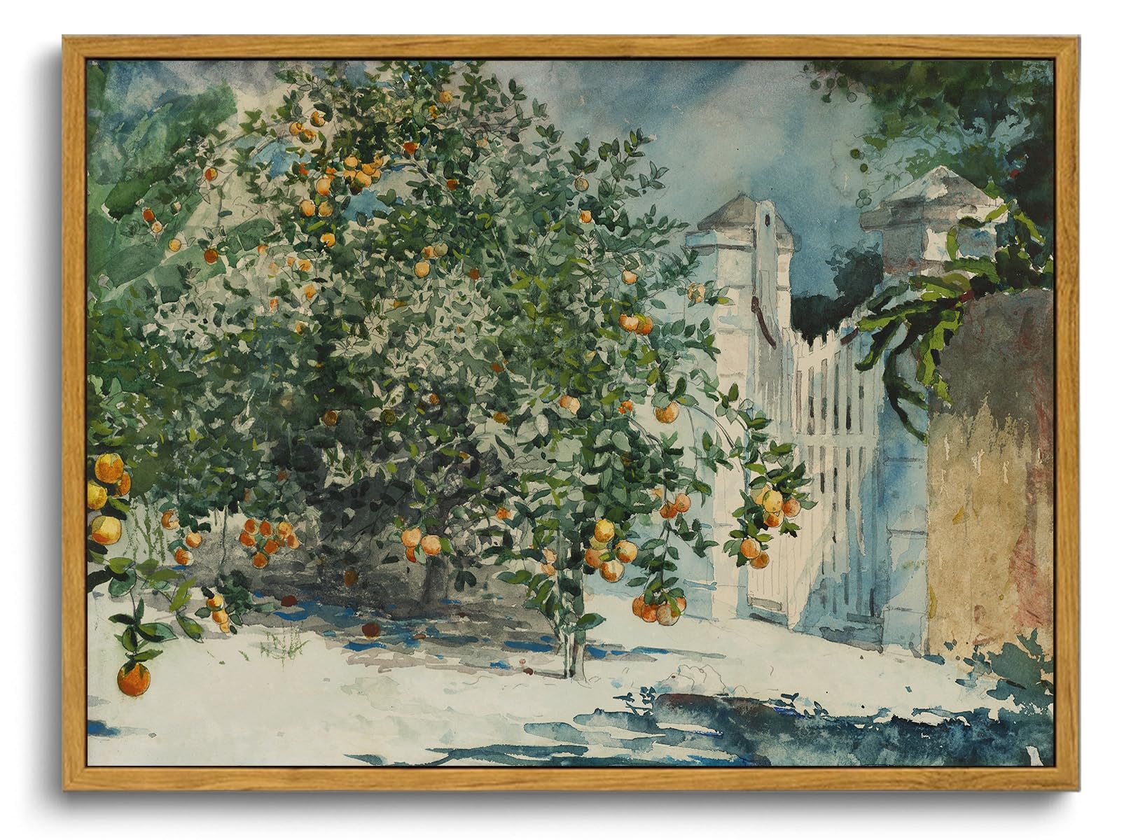 OIQArtOIQ Framed Vintage Landscape Wall Art Orange Trees Still Life Oil Painting Canvas Prints Country Farmhouse Aesthetic Decor