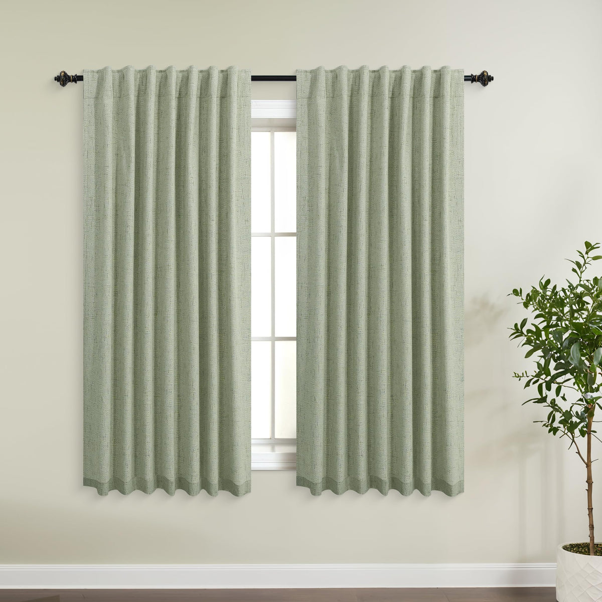 Koufall Light Sage Back Tab Linen Blackout Curtains 52 By 45 For Bedroom