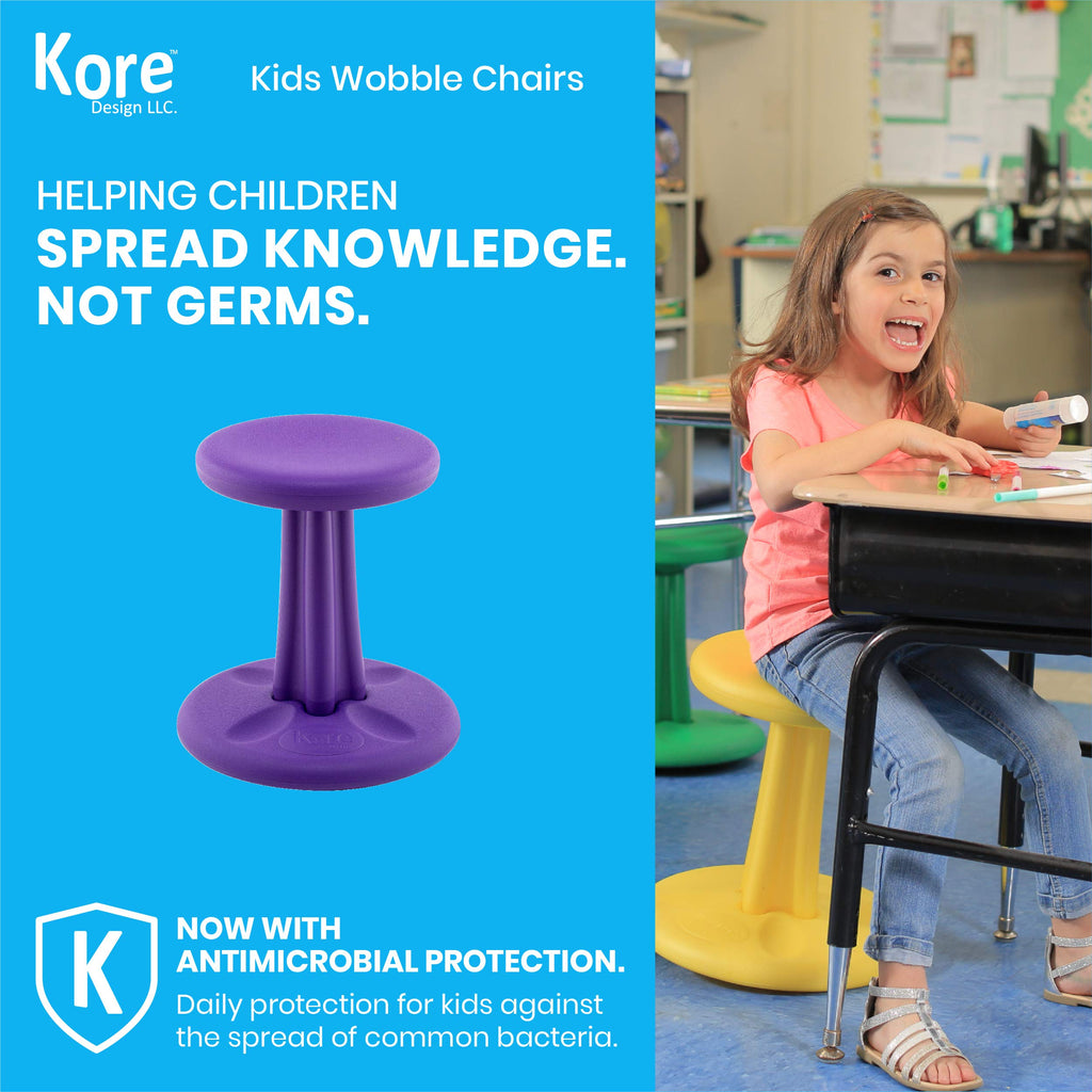 KORE DESIGN Wobble Stool Chair, Girls + Boys Kid Desk Stools, Ergonomic Small Office Chairs, Flexible Seating for Active Kids, ADD/ADHD, Classroom, School, Home, Pre-Teen (18.7in) Age 10-11 yr, Purple
