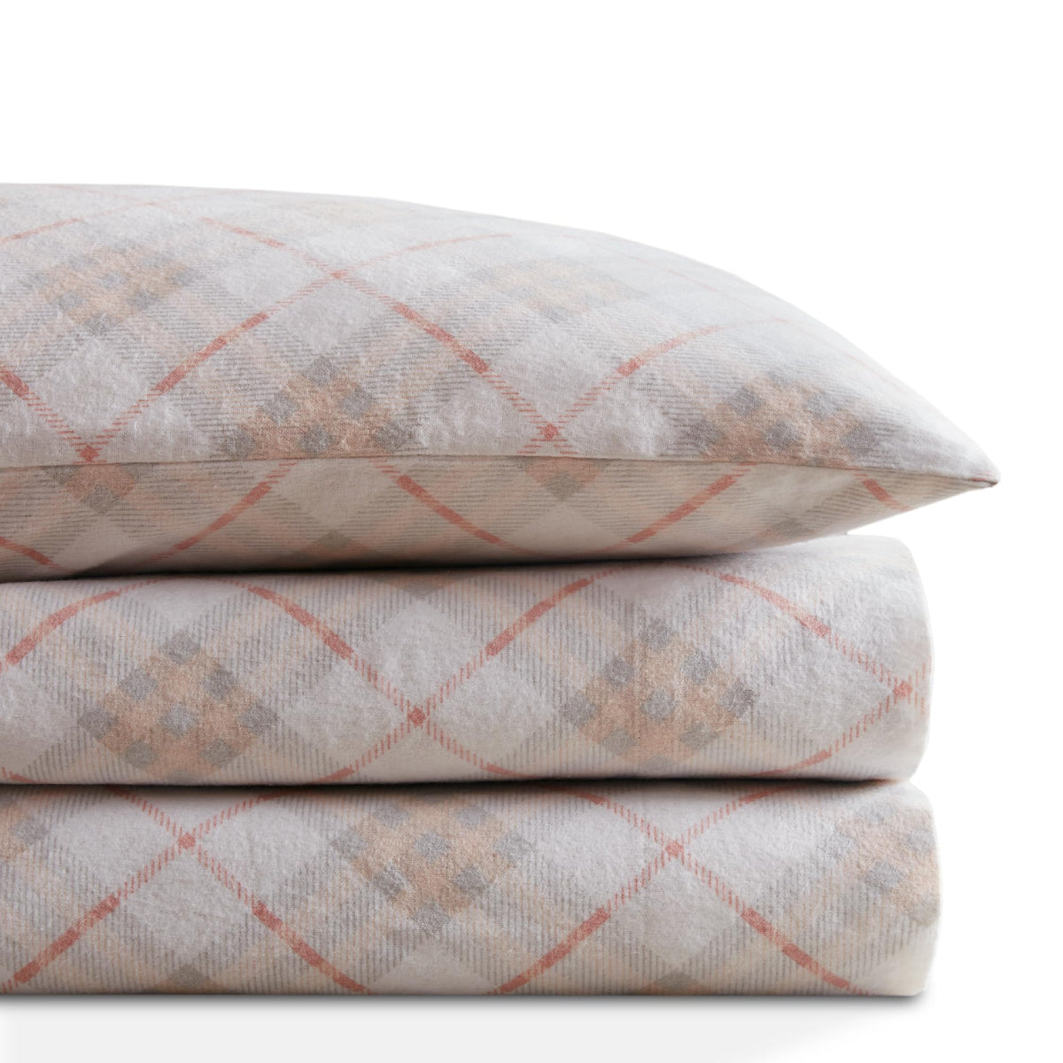 Codi Flannel Sheets Twin Size- 3 Pieces Ultra Soft Warm Sheet Set, Cozy 100% Cotton Pink Plaid Bedsheets, Brushed For Extra Soft