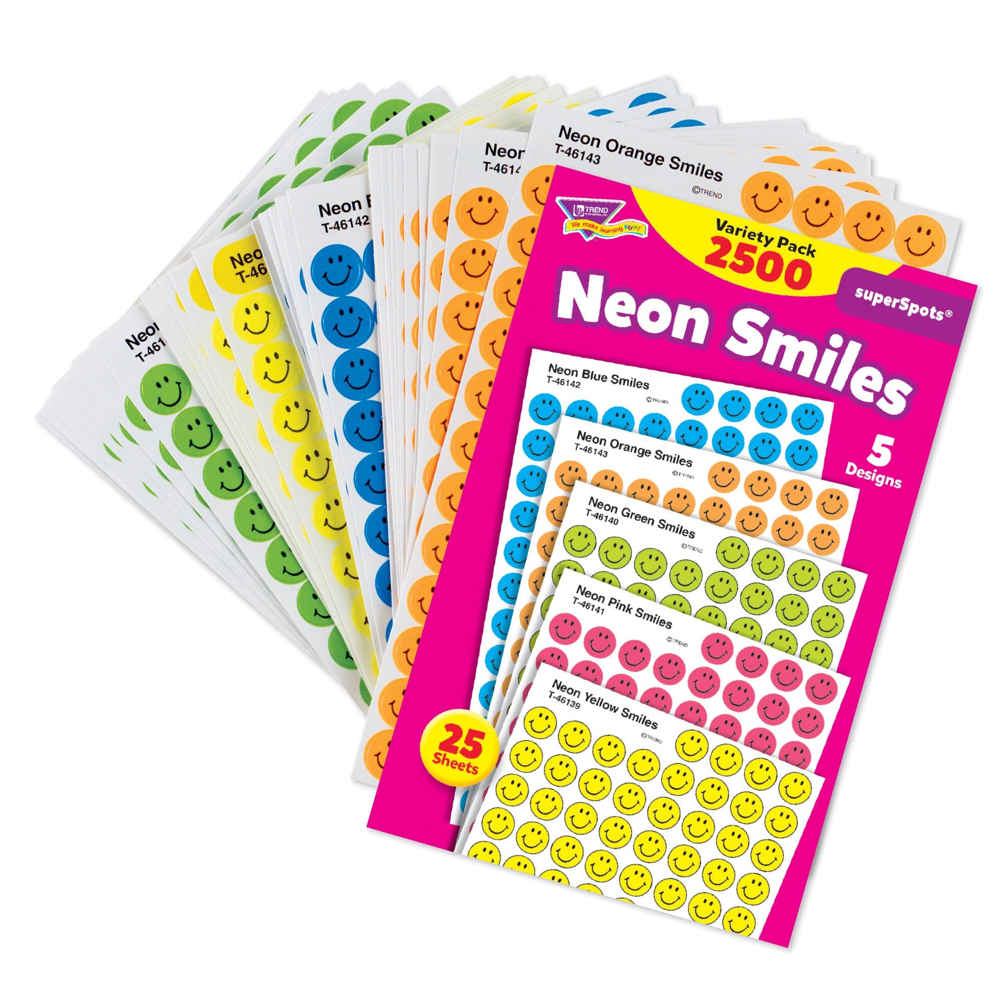 Trend Enterprises: Neon Smiles, Superspots Stickers, Great On Homework, Incentives, Crafts And As Collectibles, 5 Different Desi