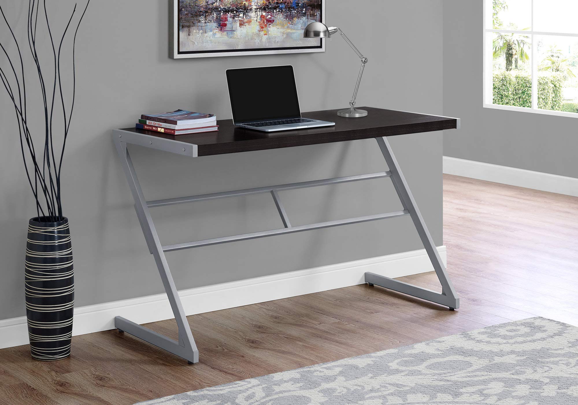 Monarch Specialties Simple Modern Study Laptop Table For Home & Office Computer Desk-Z-Shaped Metal Leg, 48&quot; L, Cappuccino