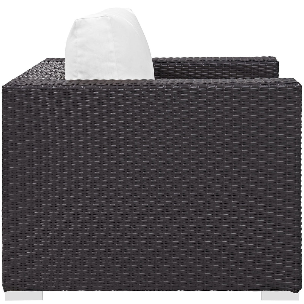 Modway Convene Wicker Rattan Outdoor Patio Arm Chair with Cushions in Espresso White