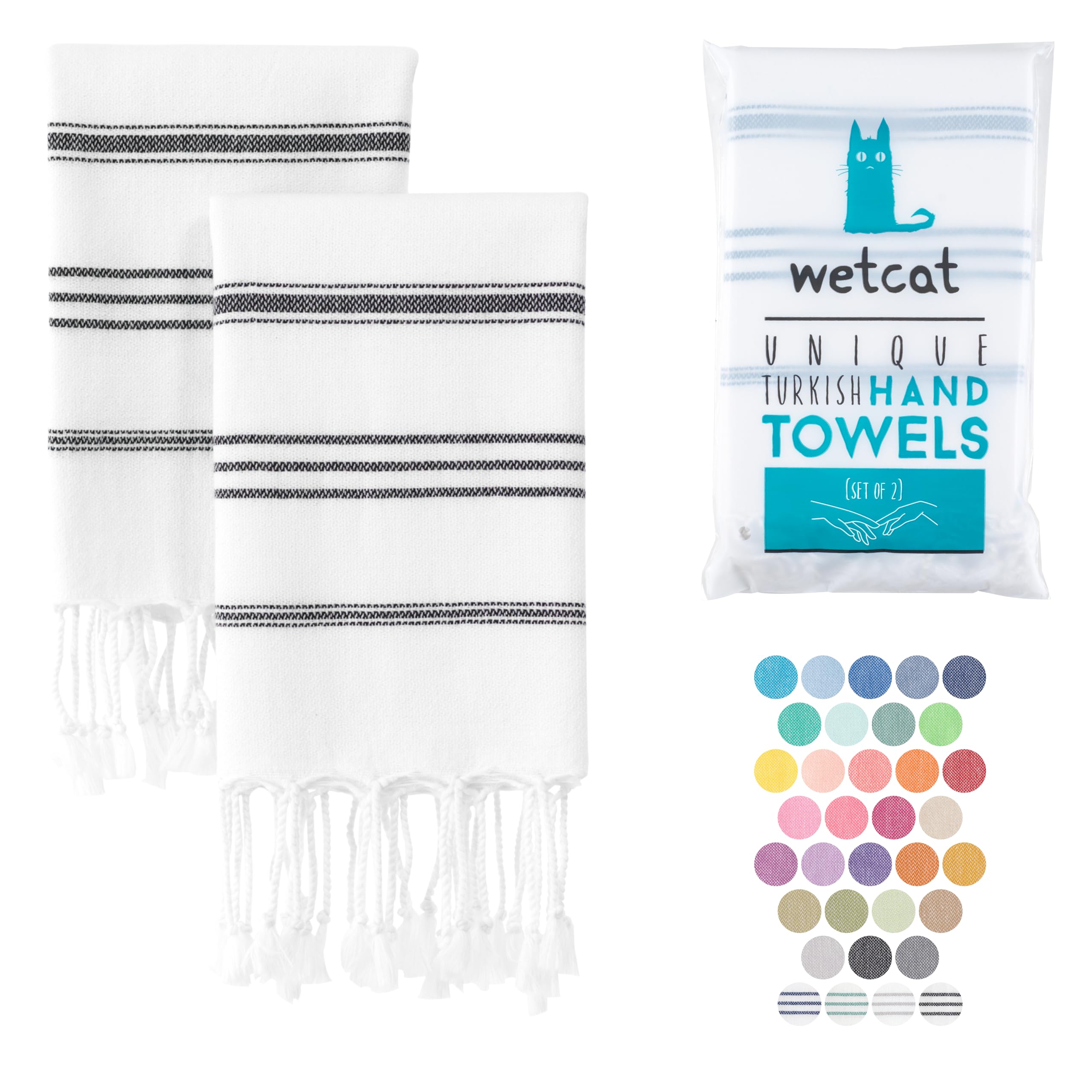 WETCAT Turkish Hand Towels with Hanging Loop (20 x 30) - Set of 2, 100% Cotton, Soft - Pre Washed Boho Farmhouse Kitchen Towels 