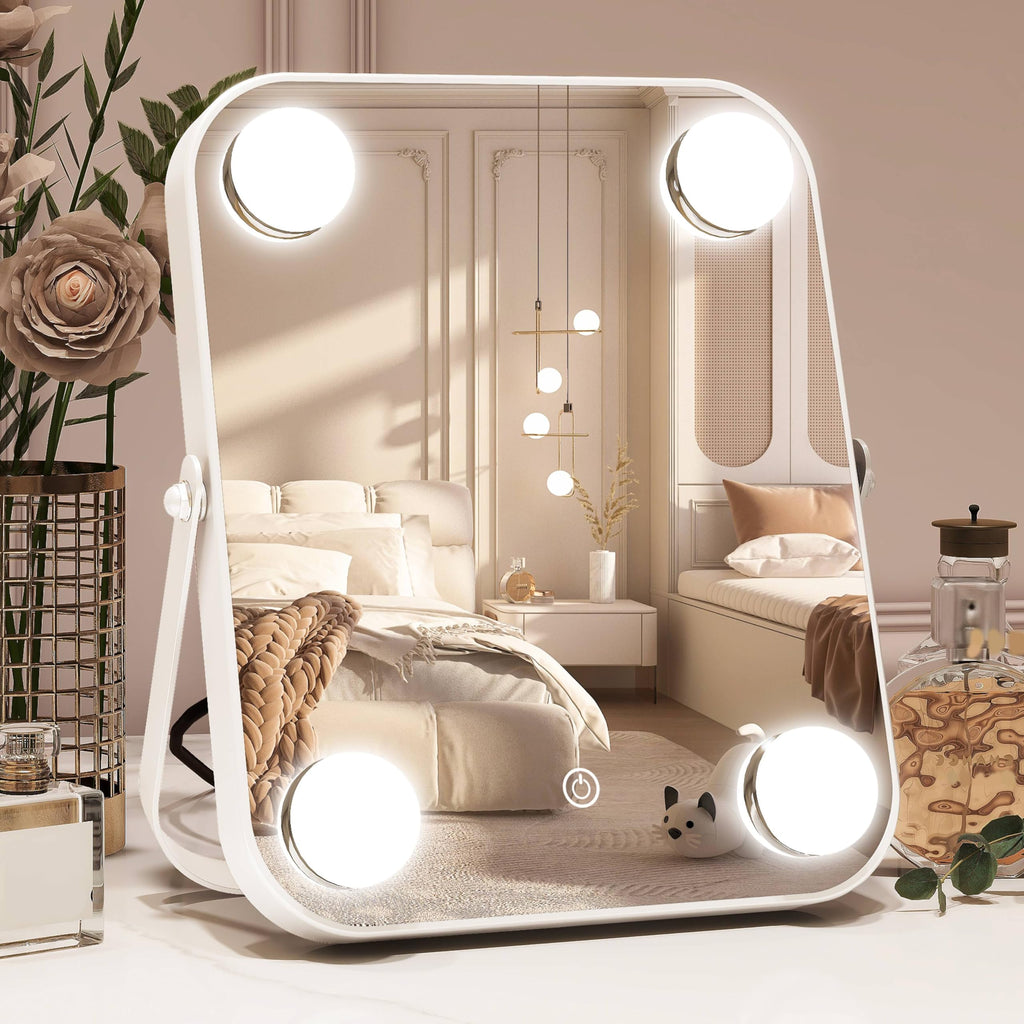 ROLOVE 8'x10' Lighted Vanity Mirror, Makeup Mirror with Light, Dimmable Touch Screen, Portable Travel Mirror with U-Shaped Bra