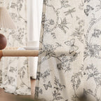 Lazzzy Linen Black Floral Curtains 90 Inch Length Farmhouse Curtain Back Tab Drapes For Living Room Bedroom Light Filtering Vint