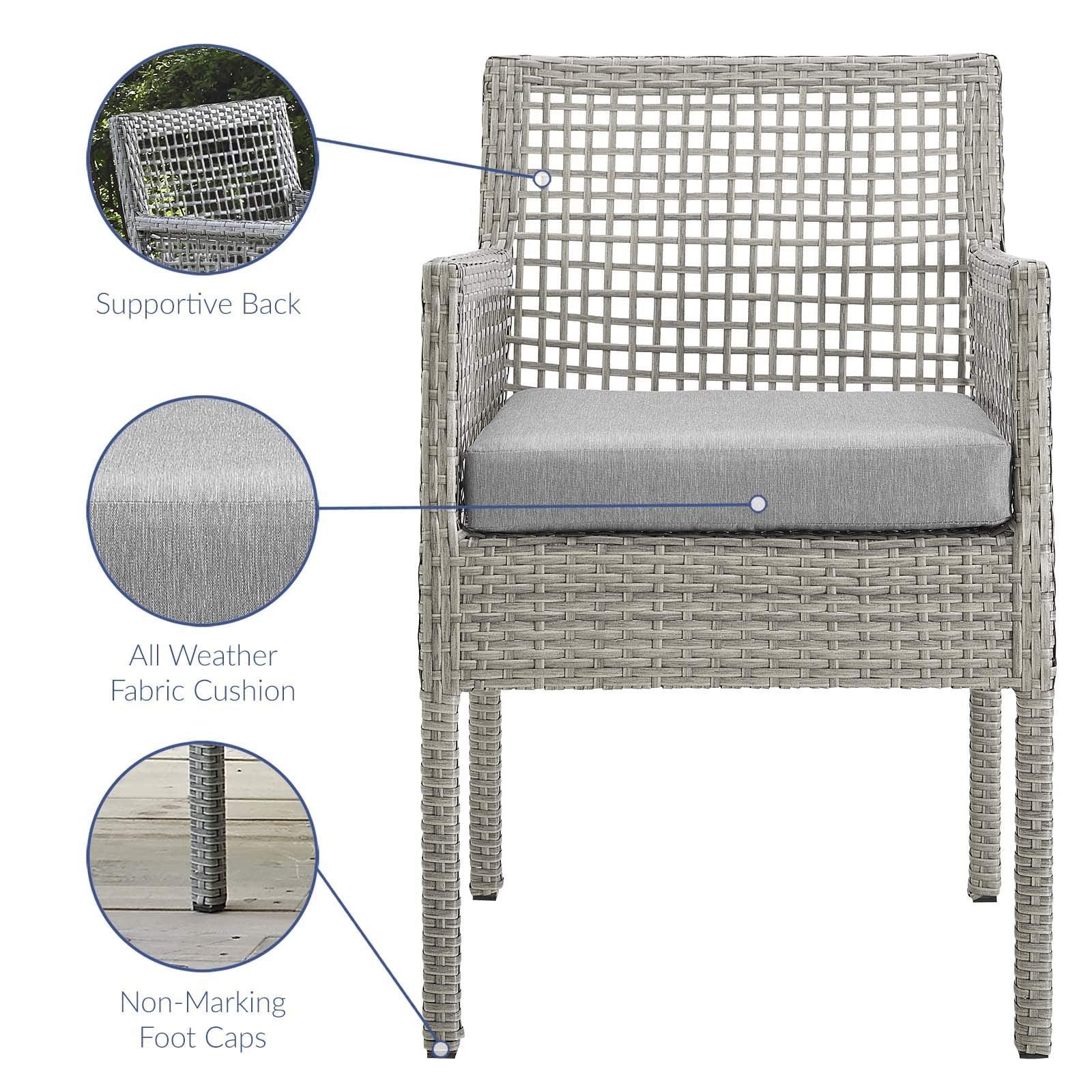 Modway Aura Wicker Rattan Outdoor Patio Dining Arm Chair With Cushion In Gray Gray