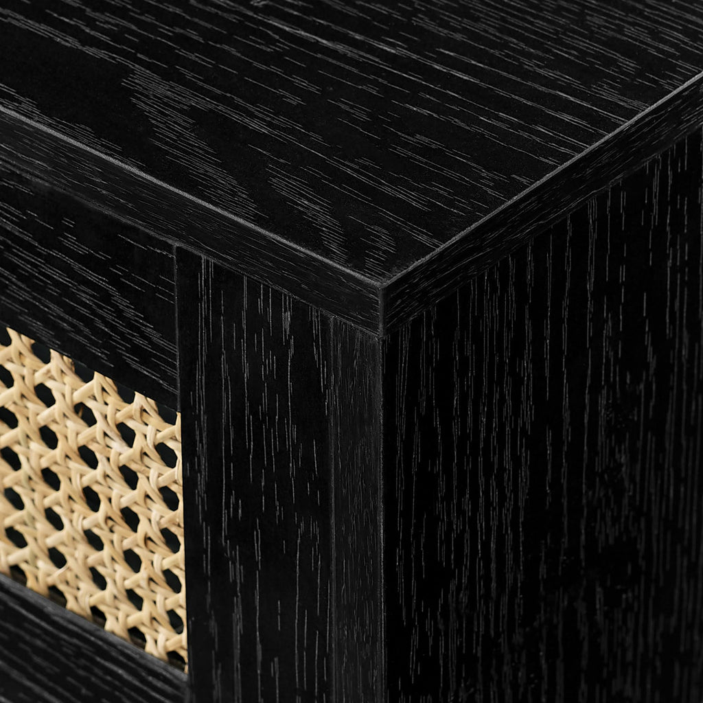 Walker Edison Modern Rattan Flip-Down-Door Wall-Mounted Floating Stand For Tvs Up To 80 Inches, 70 Inch, Black