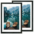 Hongkee 24x36 Poster Frame Set of 2, Rustic Black Wood Style - Display 24 x 36 Poster without Mat or 20x30 Picture with Mat, Wal