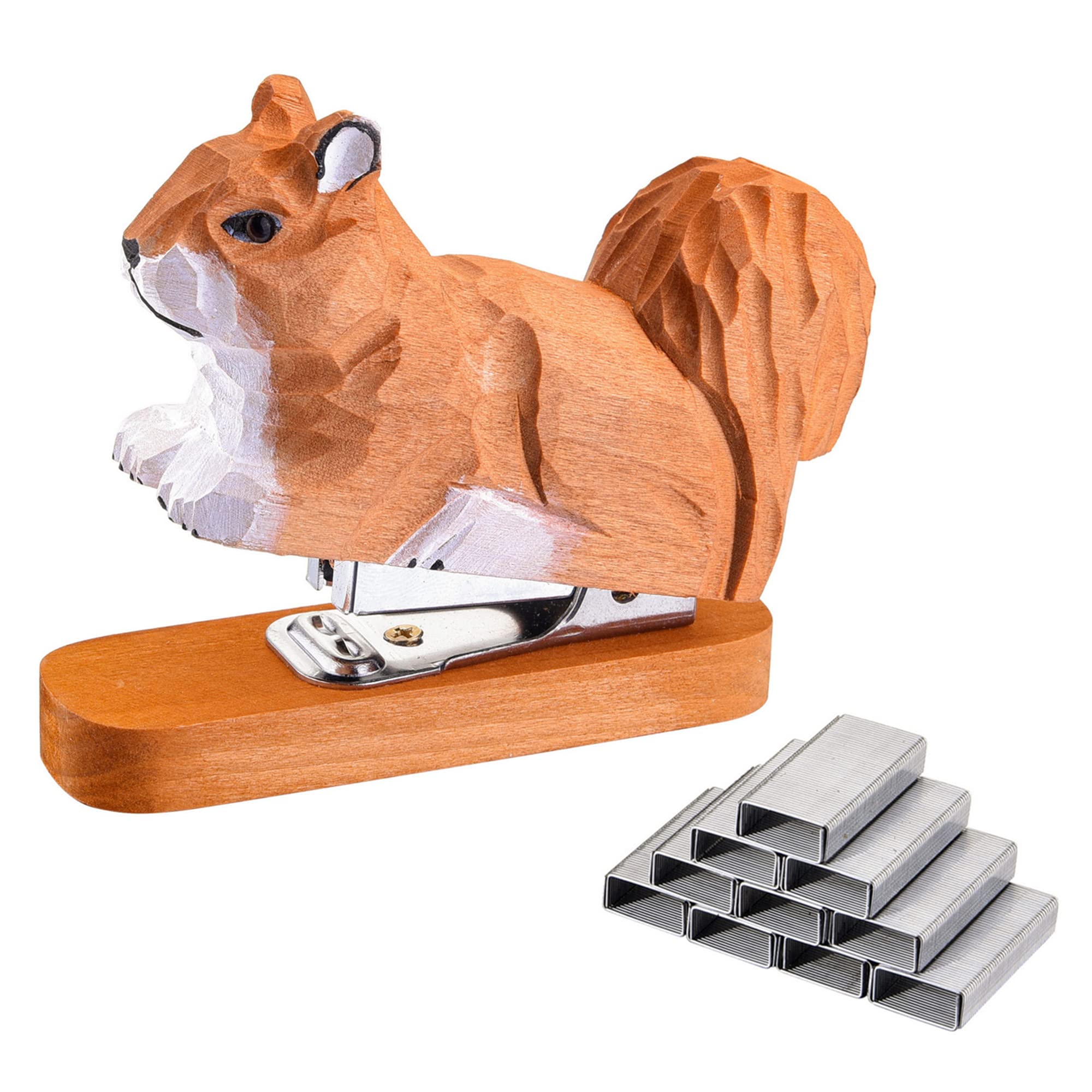 Yoption Wooden Animal Stapler, Squirrel Desktop Stitcher Handmade Wood Carving Statue Sculpture For Children School Office Stati