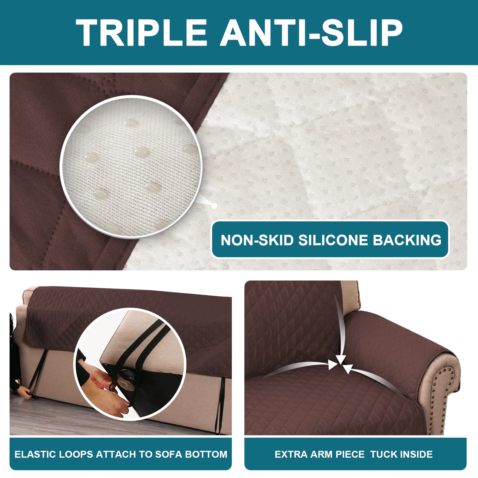 Turquoize 100% Waterproof Couch Cover Sofa Covers Washable Couch Covers For 3 Cushion Couch Pet Friendly Triple Non-Slip Couch C