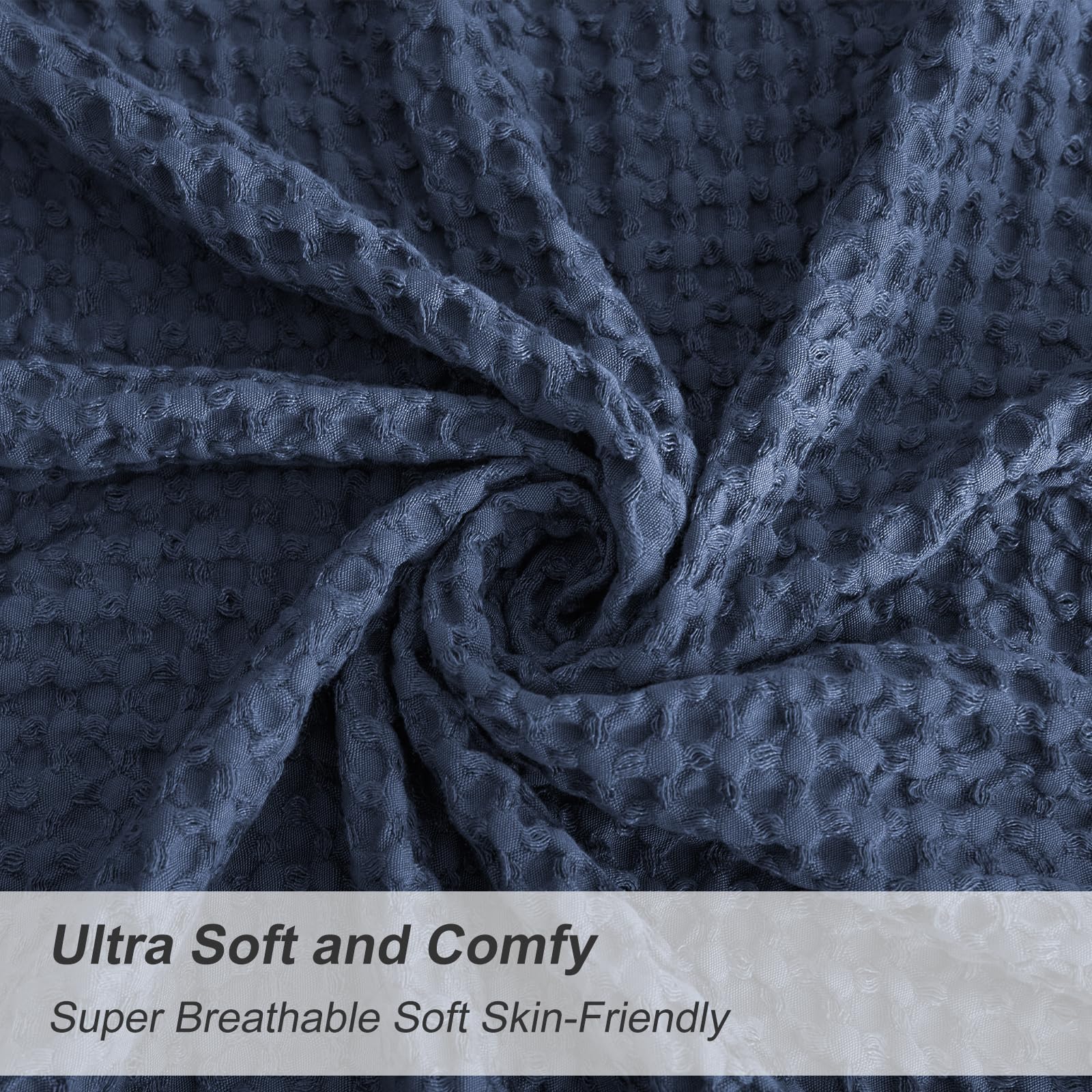 Phf Ultra Soft Waffle Weave Pillowcases Standard Size 20' X 26' 2 Pack, No Insert, Breathable Skin-Friendly Pillow Shams, Decorative Waffle Weave Pillow Case Covers, Navy Blue/Dark Blue