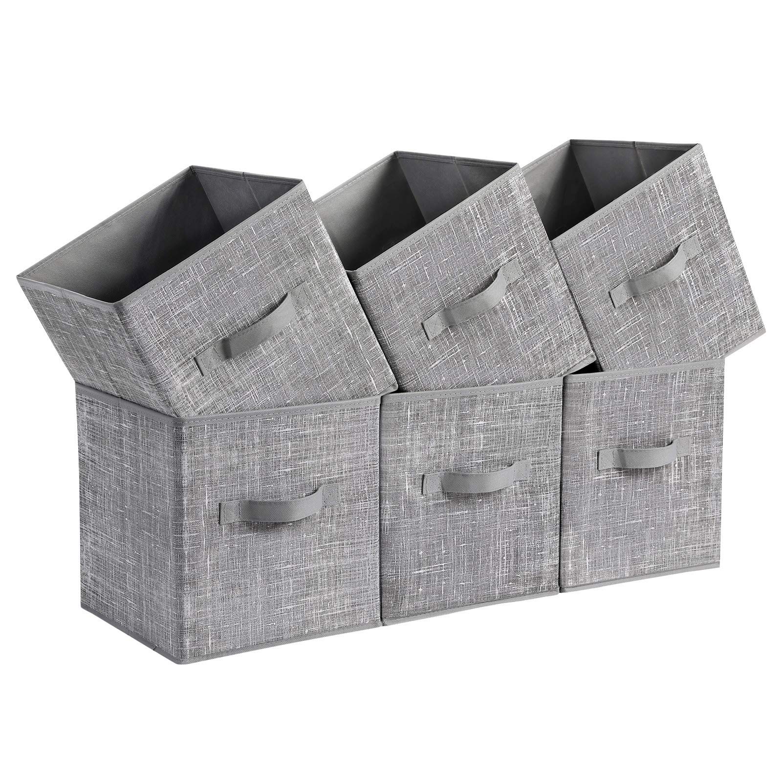 SONGMICS Storage Cubes, 11-Inch Non-Woven Fabric Bins with Double Handles, Set of 6, Closet Organizers for Shelves, Foldable, fo