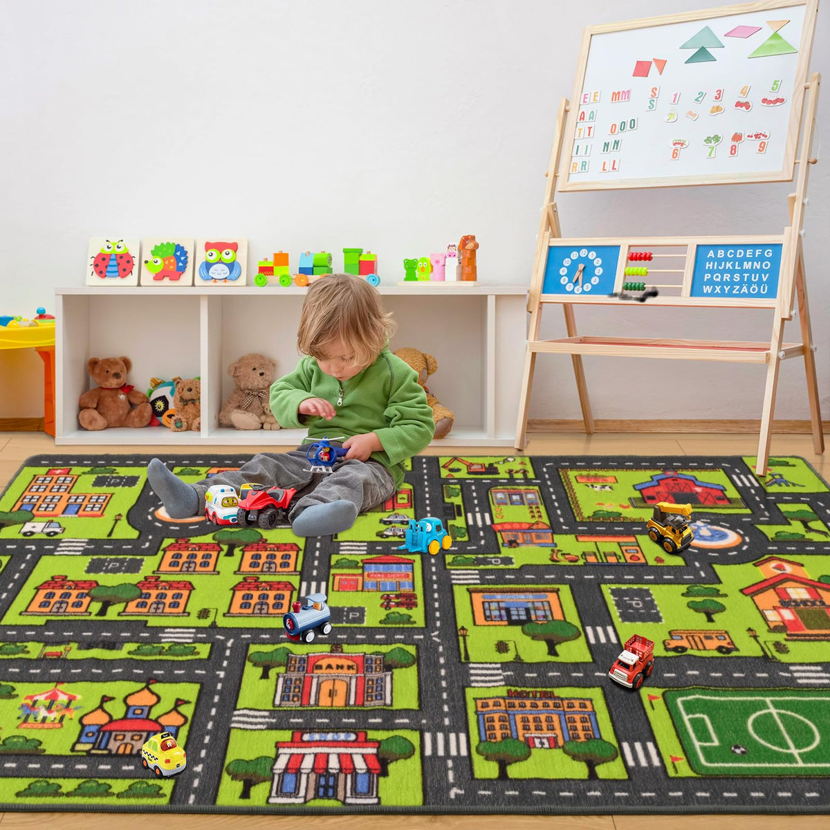 Zareas 3X5 Feet Kids Area Rug Play Mat Car Rug For Playroom, Children Educational City Traffic Road Map Fun Car Carpet, Car Rug