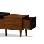 BAXTON STUDIO Merrick Mid-Century Retro Modern 1 Drawer and Wood Cushioned Bench Shoe Rack Cabinet Organizer, Dark Brown
