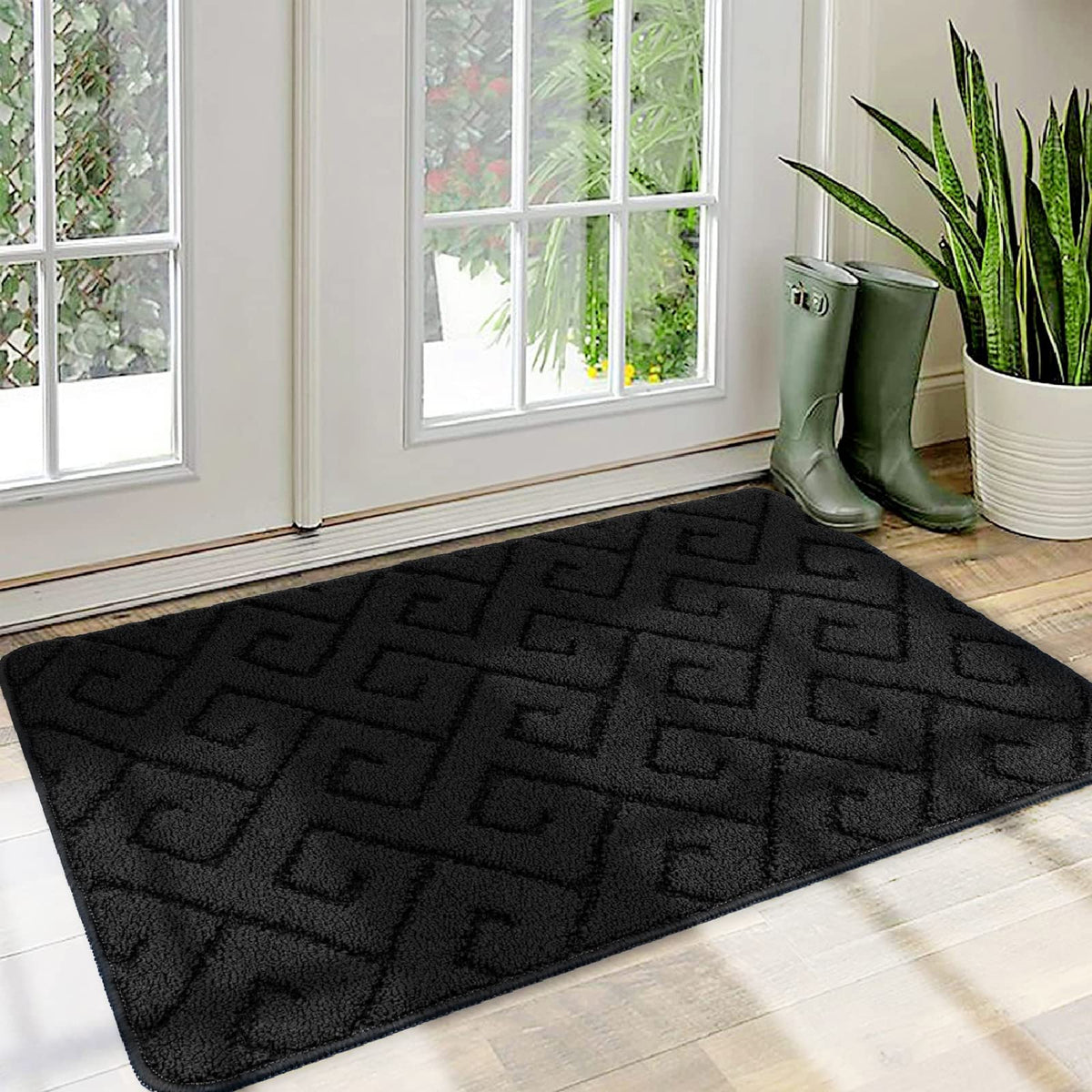 Walensee Indoor Doormat, Front Door Mat For Entrance (24'X35' Black) Machine Washable Entryway Rug, Non Slip Trapper Door Rugs