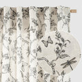 Lazzzy Linen Black Floral Curtains 90 Inch Length Farmhouse Curtain Back Tab Drapes for Living Room Bedroom Light Filtering Vint